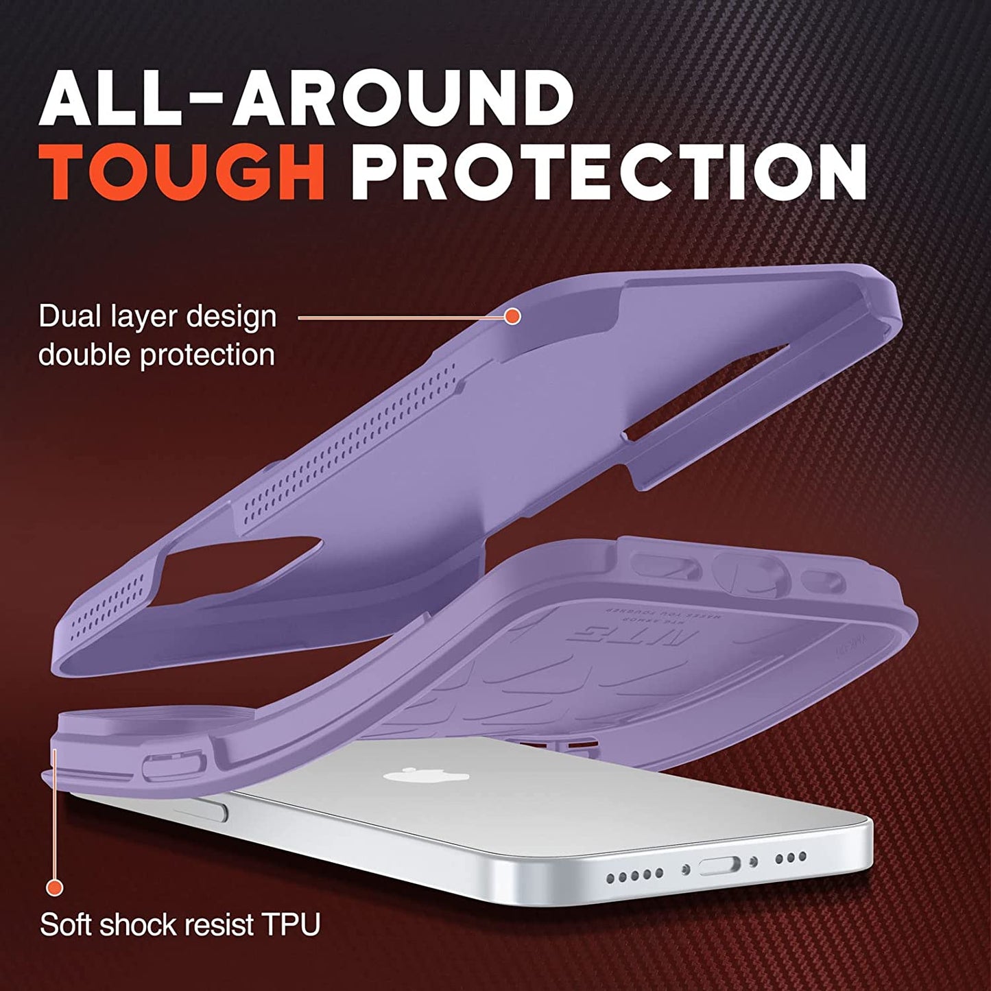 NTG Shockproof Designed for Iphone 13 Case [2 Layer Structure Protection] [Military Grade Anti-Drop] Lightweight Shockproof Protective Phone Case for Iphone 13 6.1 Inch, Purple  NTG   