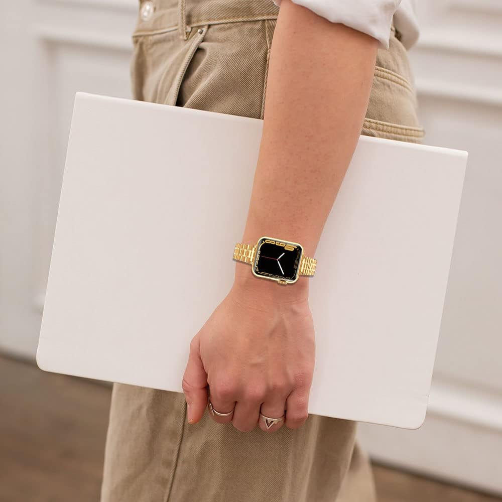 CSJCUBIC Metal Band Compatible with Apple Watch Band 38Mm 40Mm 41Mm 42Mm 44Mm 45Mm for Women, Slim and Thin Stainless Steel Replacement Adjustable Wristband for Iwatch Series 8/7/6/5/4/3/2/1/SE  CSJCUBIC   