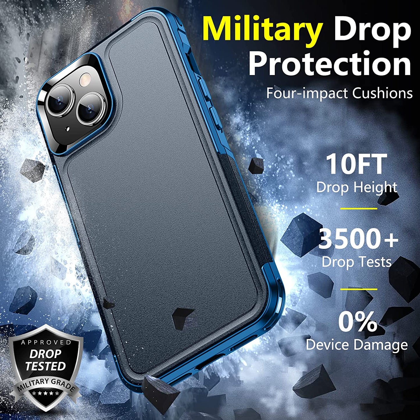 SPIDERCASE for Iphone 14 Case, [10 FT Military Grade Drop Protection][Non-Slip] [2+Tempered Glass Screen Protector][2+Tempered Camera Lens Protector] Heavy Duty Full-Body Shockproof Case, Dark Blue  SPIDERCASE   