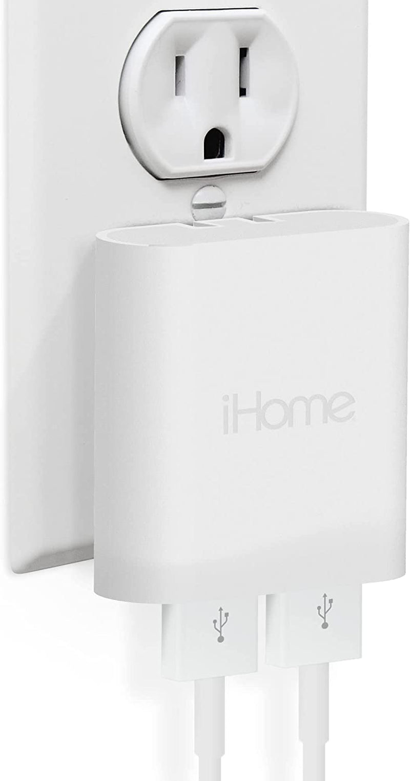 Ihome Slim USB Wall Charger: AC Pro Multiport USB Charger, USB Plug Adapter & Phone Charging Block, 4 USB Plugs for Wall Outlet, Flat 4 Port USB Charger & USB Wall Adapter  iHome by Lifeworks Technology White 2 Port Rapid Charge 