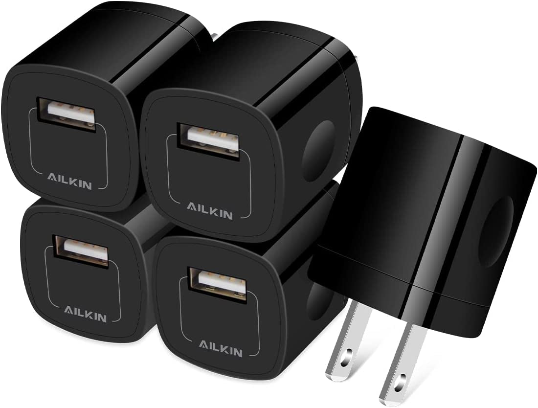 USB Wall Charger Plug, Fast Charging Block, AILKIN 5Pack 1A 1-Port Power Adapter Charging Cube Bricks Box for Iphone 14 13 12 Mini Pro Max/11/Xr/Xs/X/8/7, Ipad Pro/Air, Cell Phone USB a Plug Cargador  Shenzhen Putuo Technology Co.,Ltd Black  