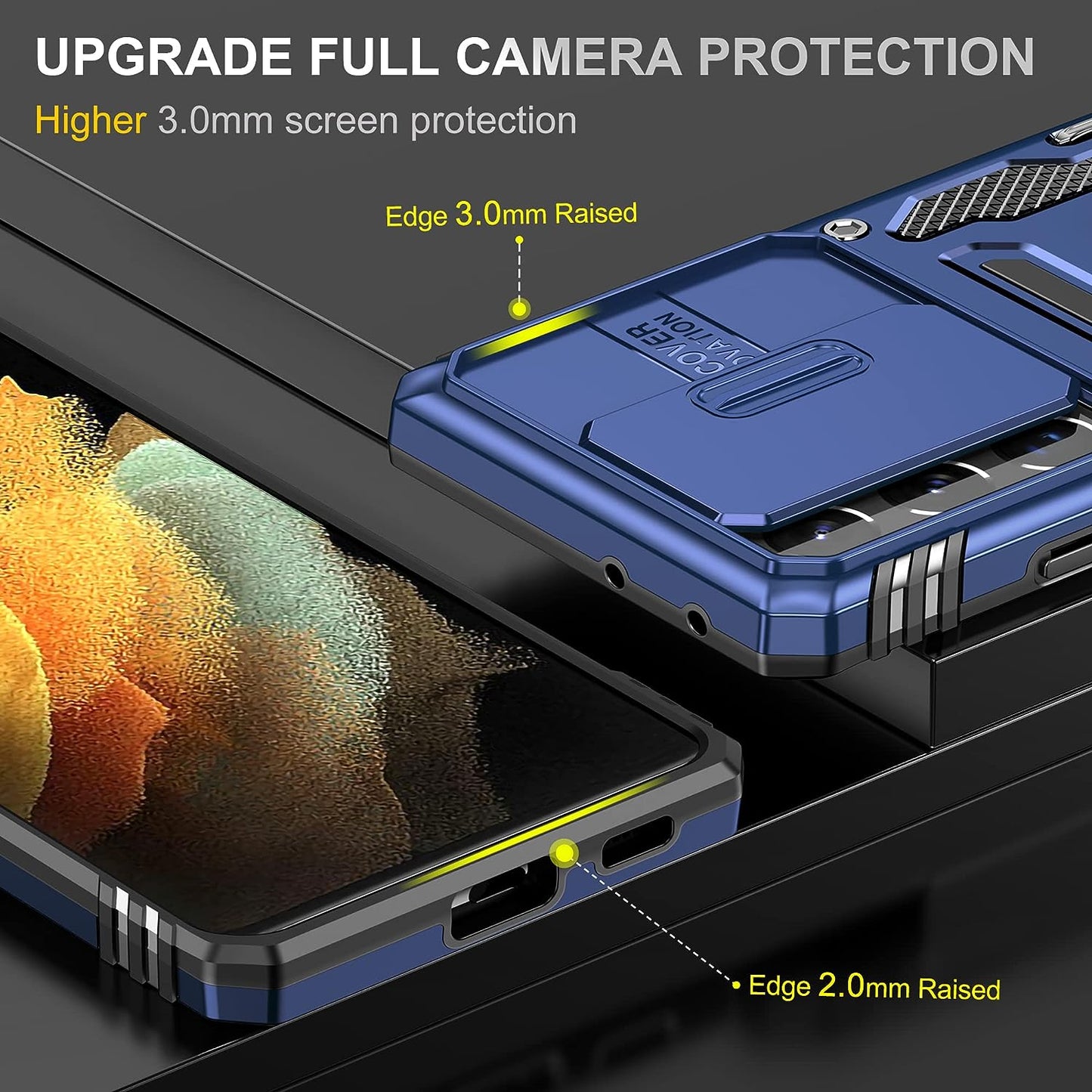 AYMECL Case for S21 Ultra 5G,Galaxys21 Ultra 5G Case with Slide Camera Cover&[2 Packs] Self-Healing Film,360° Rotate Ring Stand Magnetic Cover Case for Samsung Galaxy S21 Ultra 5G 6.8"-Blue  AYMECL   