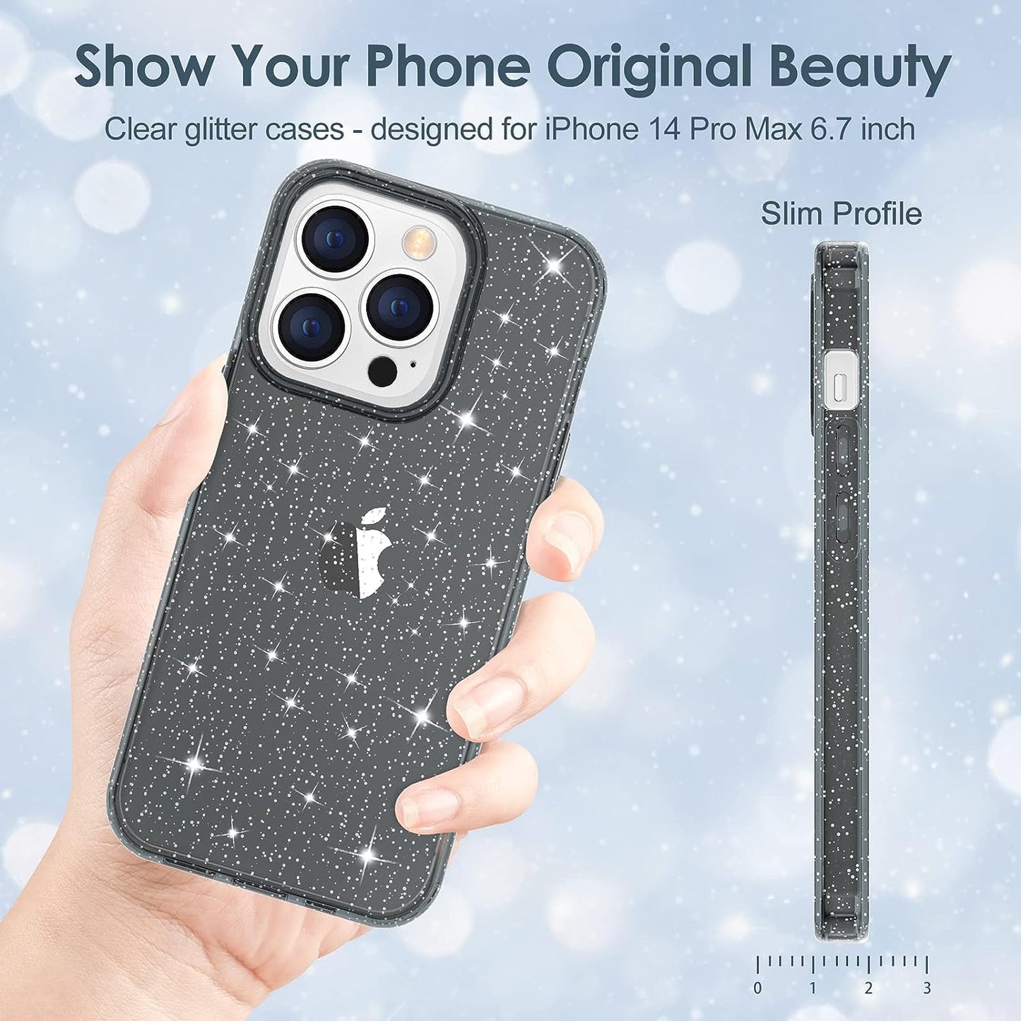 Hython Case for Iphone 14 Pro Max Case Glitter, Cute Sparkly Clear Glitter Shiny Bling Sparkle Cover, Anti-Scratch Soft TPU Slim Fit Shockproof Protective Phone Cases for Women Girls, Black Glitter  Hython   
