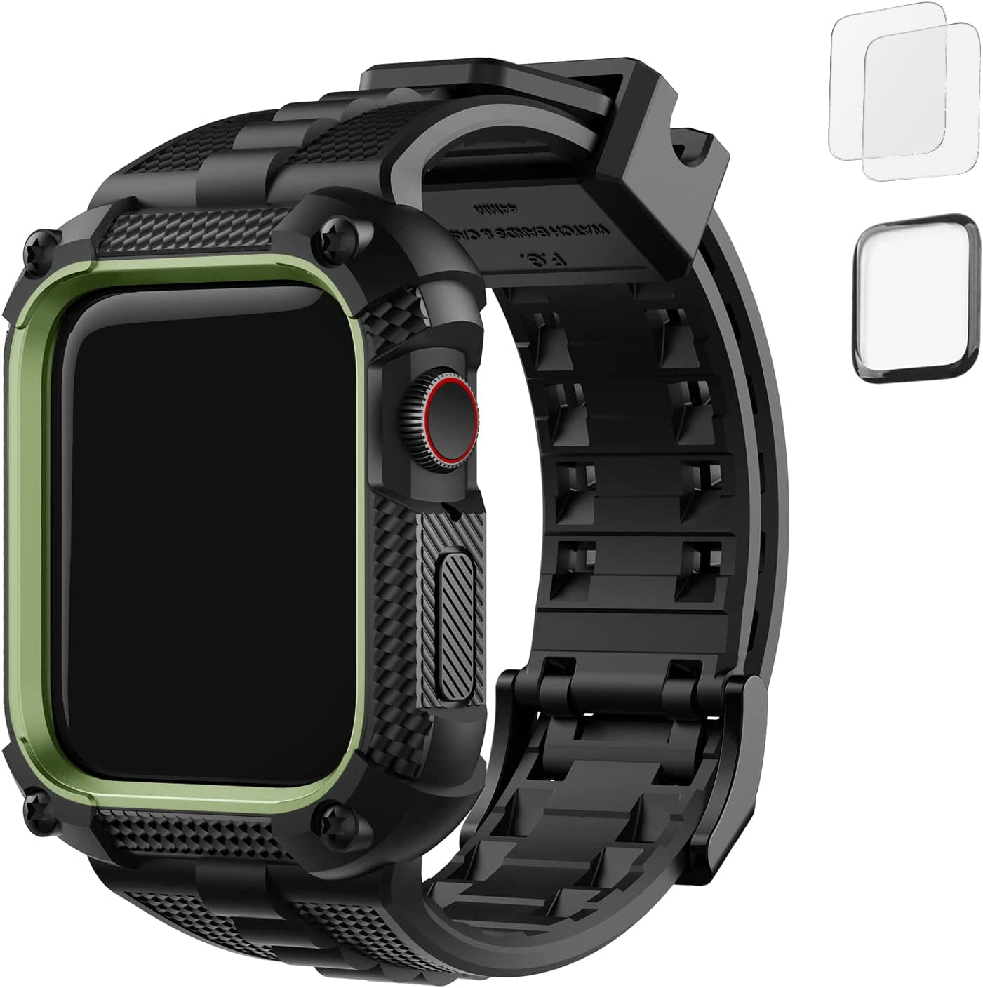 Fullmosa Watch Band Compatible Rugged Apple Watch Band Ultra 49Mm with Bumper Case & Screen Protector for Men Women, Black  Fullmosa Black and Green 44mm 