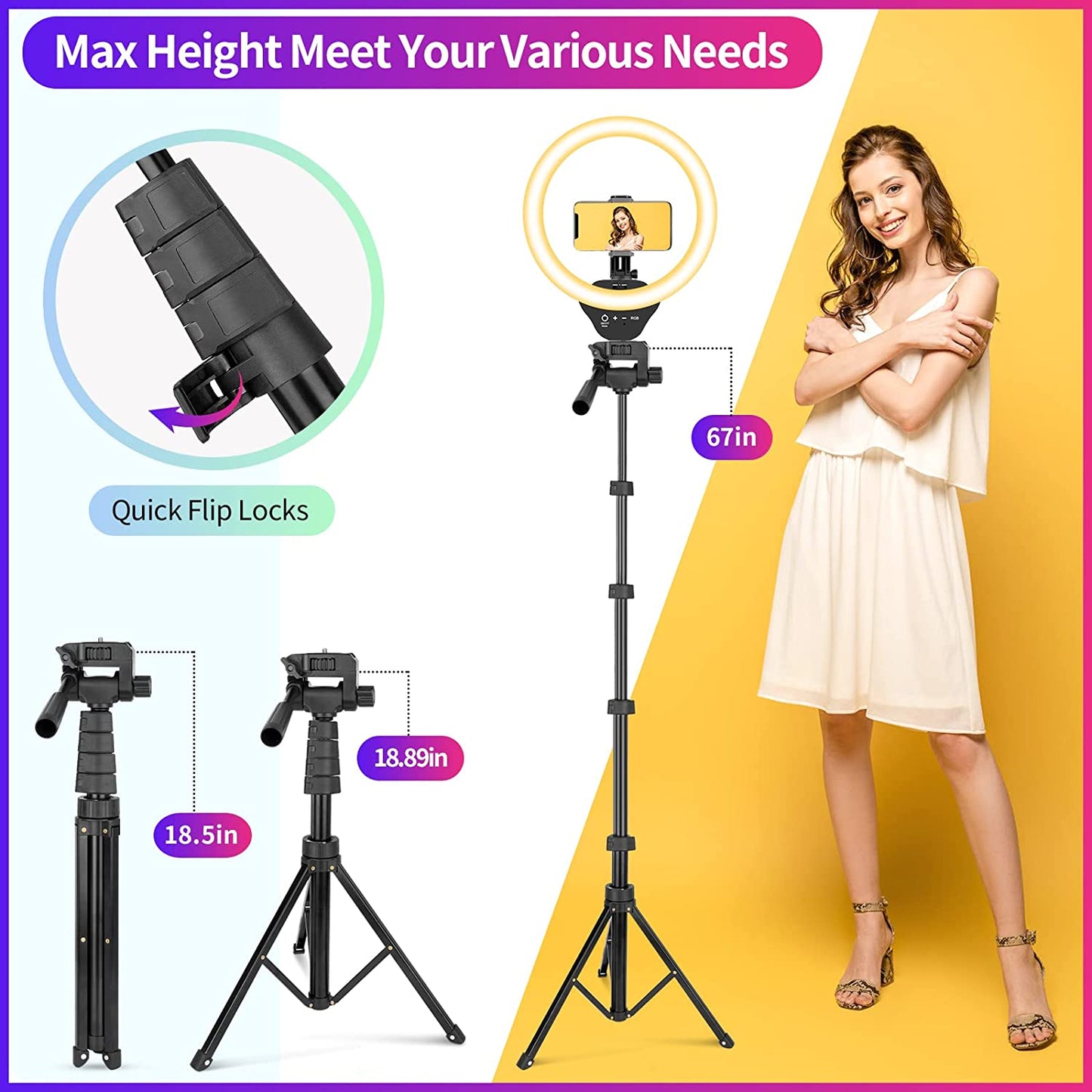 Torjim 12" RGB Ring Light with 67" Tripod Stand, Selfie Ring Light with Phone Holder & Wireless Remote, 3 CCT Modes & 12 Color Modes LED Ring Light for Selfie/Makeup/Tiktok/Youtube  Torjim   