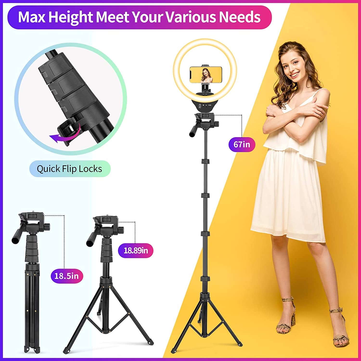 Torjim 12" RGB Ring Light with 67" Tripod Stand, Selfie Ring Light with Phone Holder & Wireless Remote, 3 CCT Modes & 12 Color Modes LED Ring Light for Selfie/Makeup/Tiktok/Youtube  Torjim   