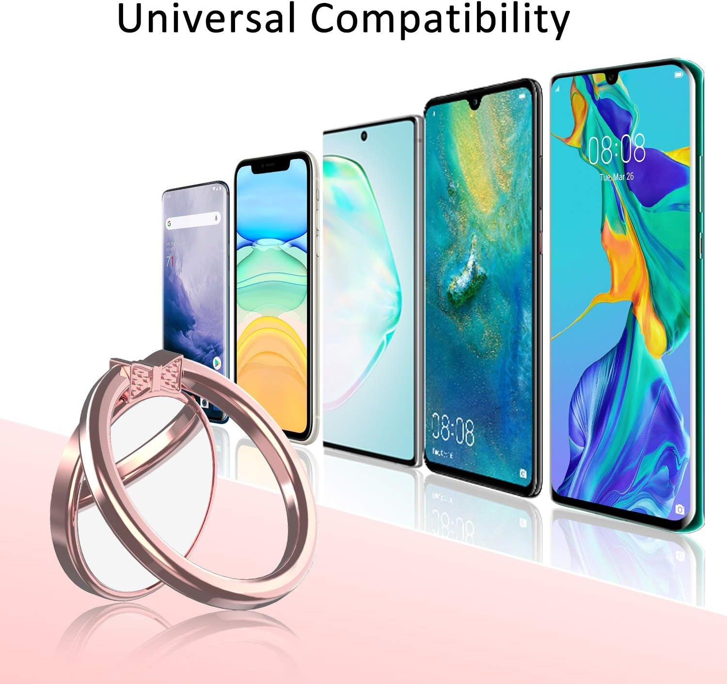 Finger Ring Stand, ICHECKEY Phone Ring Kickstand 360° Rotation Metal Grip Holder for Magnetic Car Mount Compatible with All Smartphone, Ipad, Tablet - Rose Gold/Silver (Rose2Pcs)  ICHECKEY   