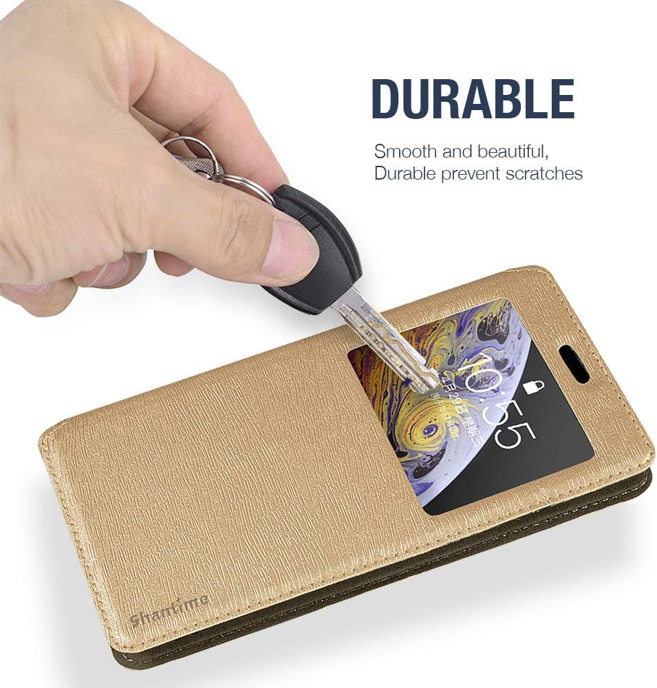 Shantime LG G8 Thinq Case, Wood Grain Leather Case with Card Holder and Window, Magnetic Flip Cover for LG G8 Thinq Gold  Shantime   