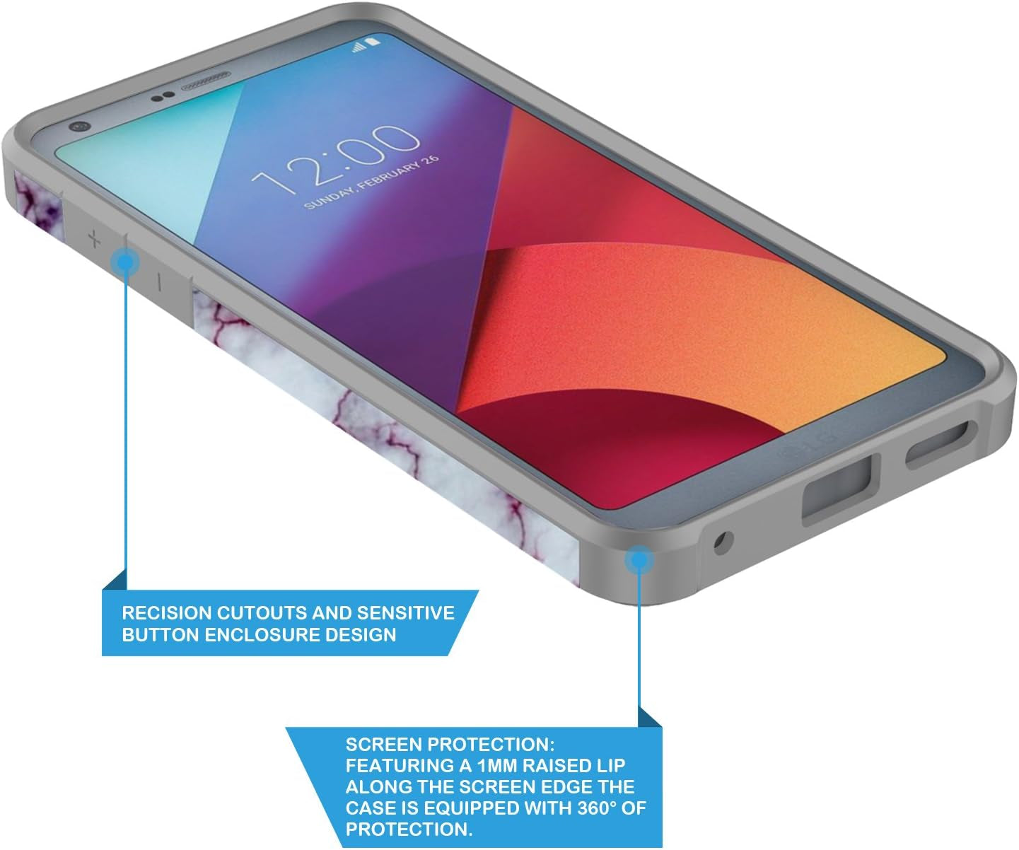 Rosebono Fashion Compatible with LG G6 Case, Hybrid Dual Layer Shockproof Hard Cover Graphic Fashion Cute Colorful Silicone Skin Case for LG G6 - Purple Marble  Rosebono   