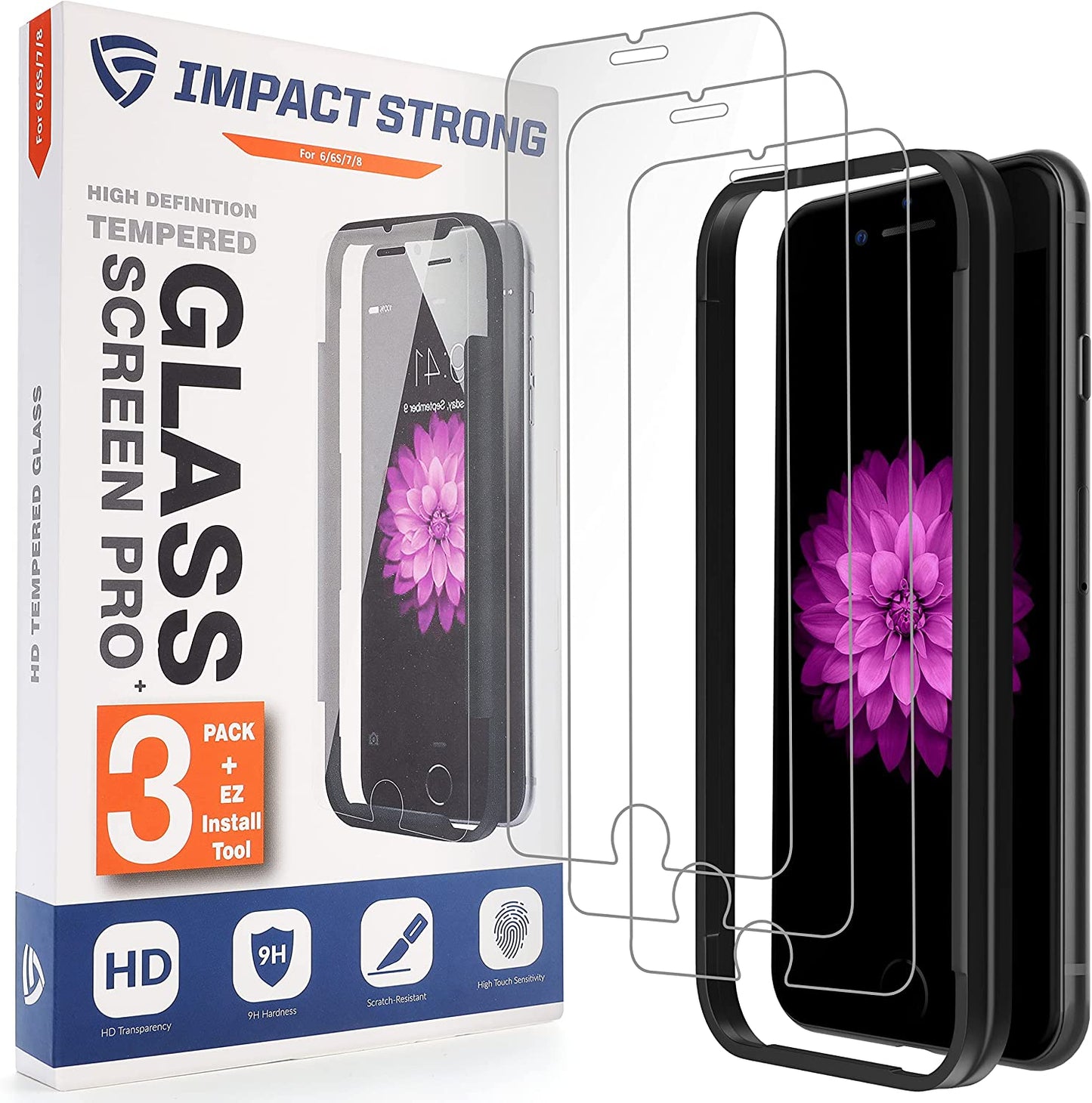 Impactstrong Shatterproof Tempered Glass Screen Protector for Iphone 8/7 / 6S / 6 [Easy Installation Frame] [Bubble Free] [9H Hardness] [Full Coverage] Case Friendly, 4.7 Inch - (3-Pack)  ImpactStrong   