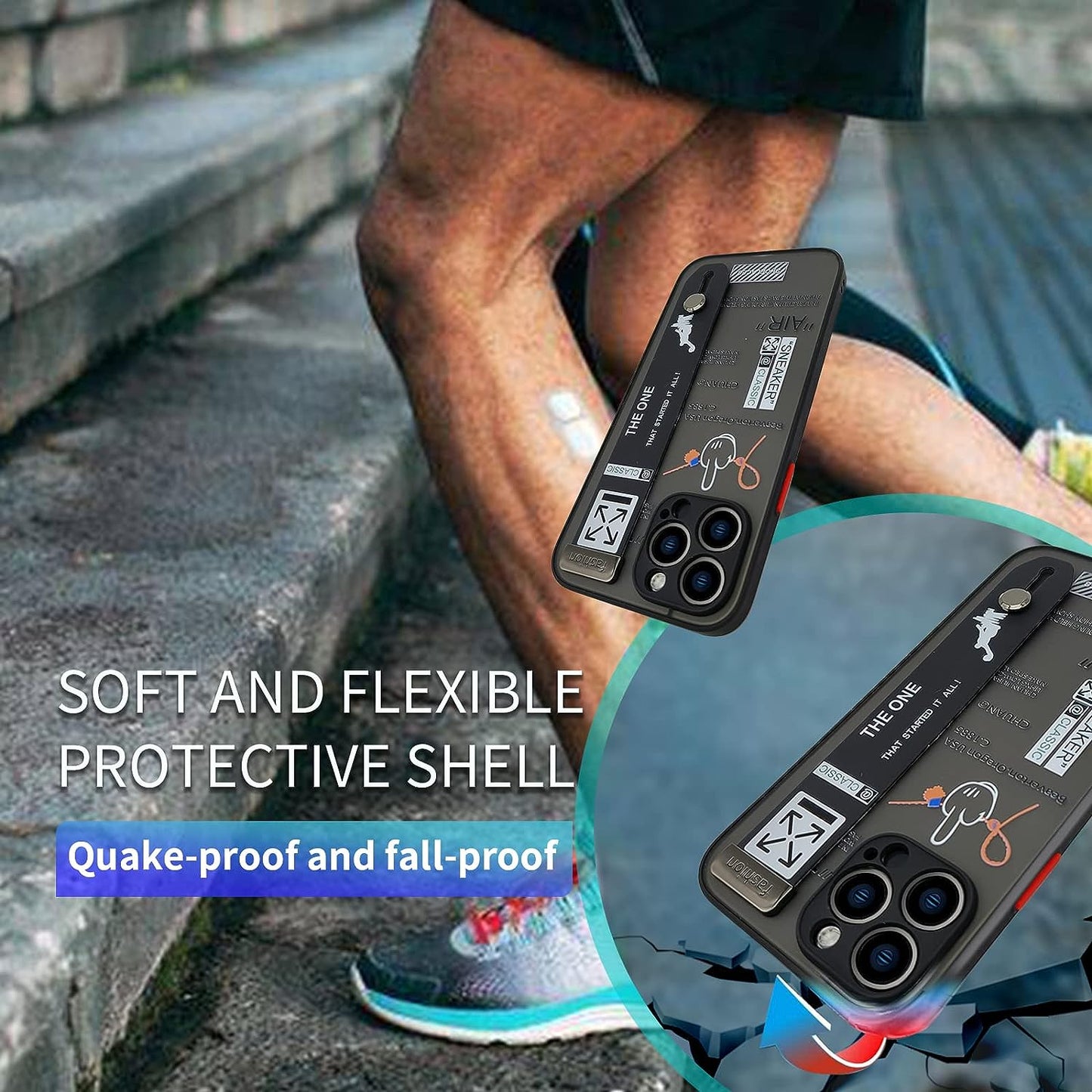 YIJIBANG for Iphone 12 Pro Case with Design Basketball Sports Shoes Pattern Slim Thin Clear Hard Back Shockproof with Adjustable Wristband Kickstand Loopy Phone Cover Men Boys Cool White Black  PTyouhaowei   