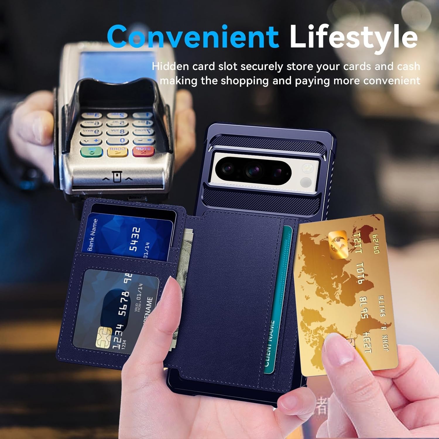 Goosebox for Google Pixel 8 Pro Case with Card Holder(5 Cards), Google 8 Pro Wallet Case Built-In Kickstand Magnetic Flip Snap Soft TPU+PU Leather Durable Shockproof Case for Google 8 Pro (Blue)  GooseBox   