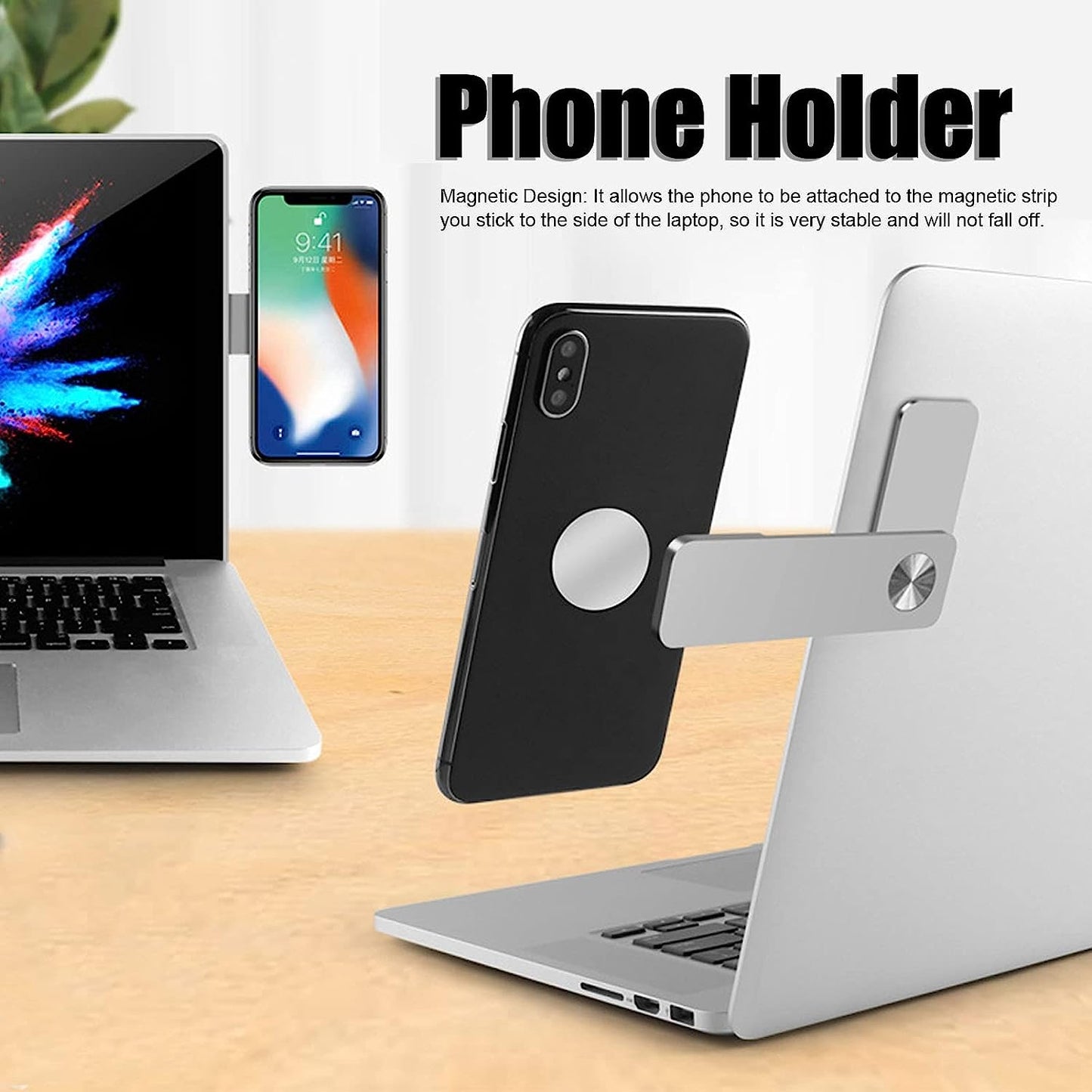 Buachois Magnetic Magnetic Laptop Phone Holder Adjustable Side Mount Clip Laptop Expansion Stand for Smartphone Office and Home  Buachois   