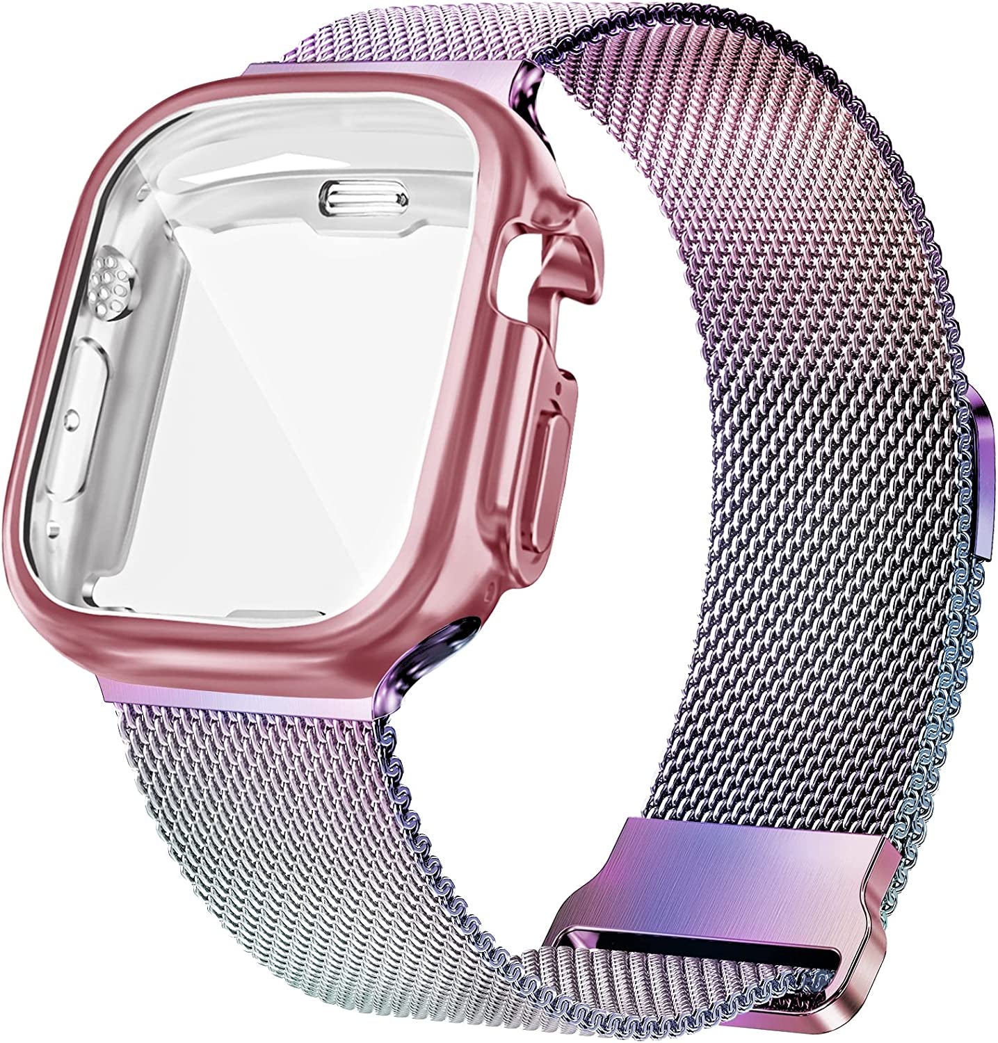 Geoumy Metal Magnetic Bands Compatible for Apple Watch Band 45Mm with Case, Stainless Steel Milanese Mesh Loop Replacement Strap Compatible with Iwatch Series 8/7/6/5/4/3/2/1 SE Women Men,Starlight  Geoumy Colorful Ultra 49mm 