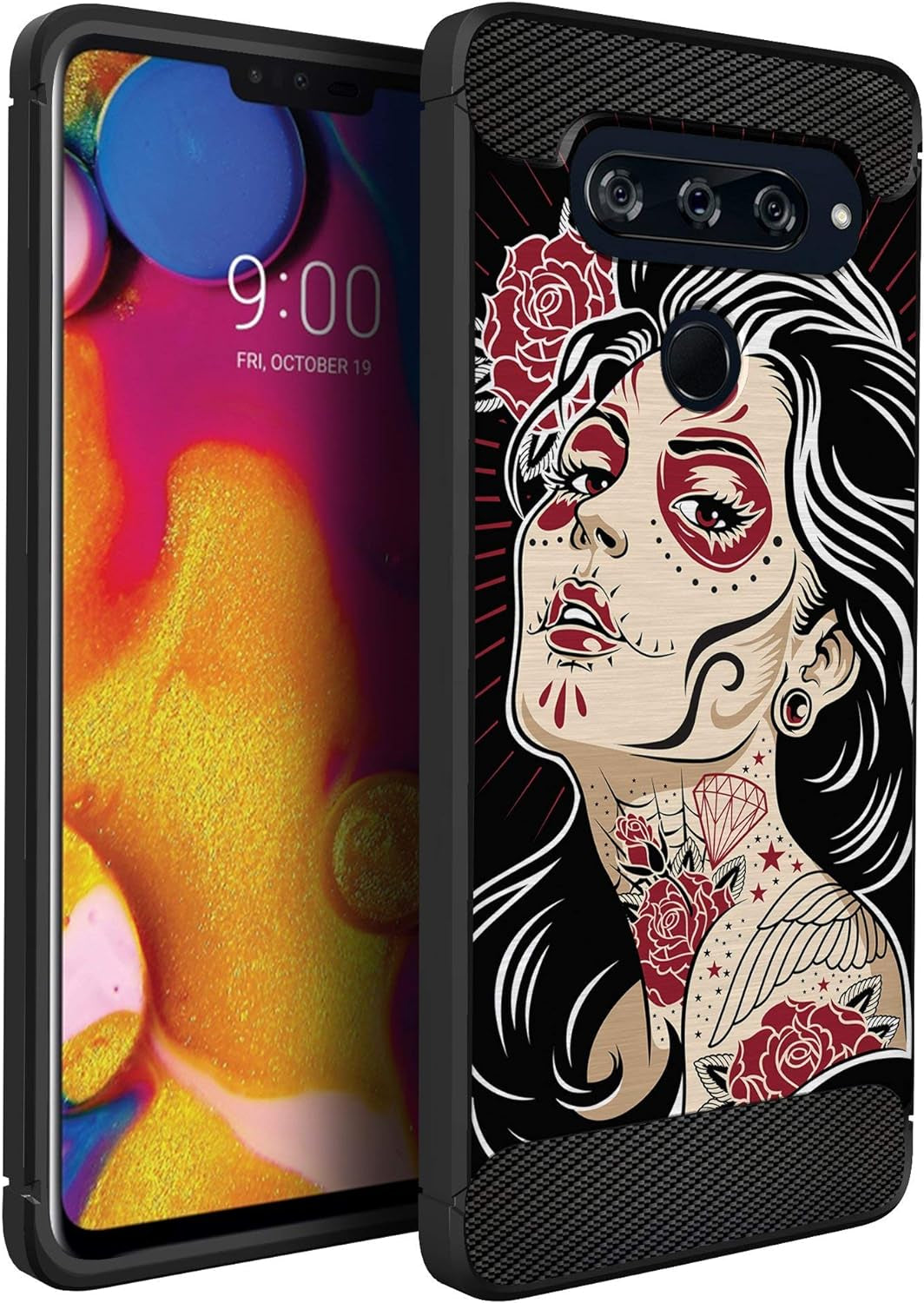 Casesondeck Case Compatible with [LG V40 Thinq] Pictorial Patterned TPU Design Case Flexible Slim and Elegant (Astronaut)  CasesonDeck Skull Woman  