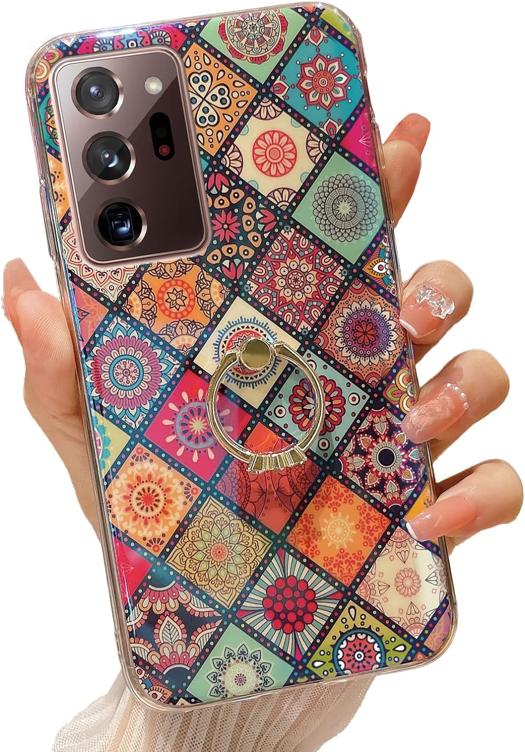 Case for Galaxy Note 20 Ultra 5G Girls Women Cute Luxury Glitter Shiny Sparkly Shell with Ring Stand UPC Soft Slim Bumper Shockproof Protective Phone Cover for Samsung Galaxy Note 20 Ultra 6.9" - Pink  Easyscen Mandala  