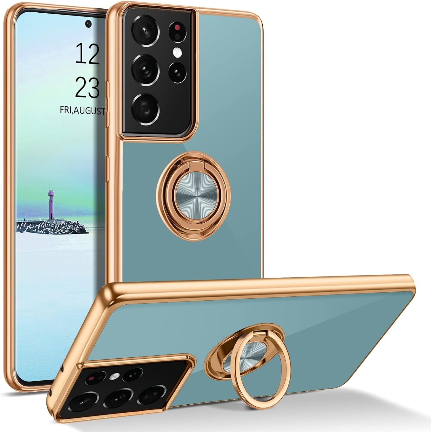 BENTOBEN Compatible with Samsung Galaxy S21 Ultra Case with 360° Ring Holder, Shockproof Slim Kickstand Magnetic Women Men Non-Slip Protective Phone Case for Galaxy S21 Ultra 6.8 Inch,Black/Gold  BENTOBEN C956-Blue Gray  