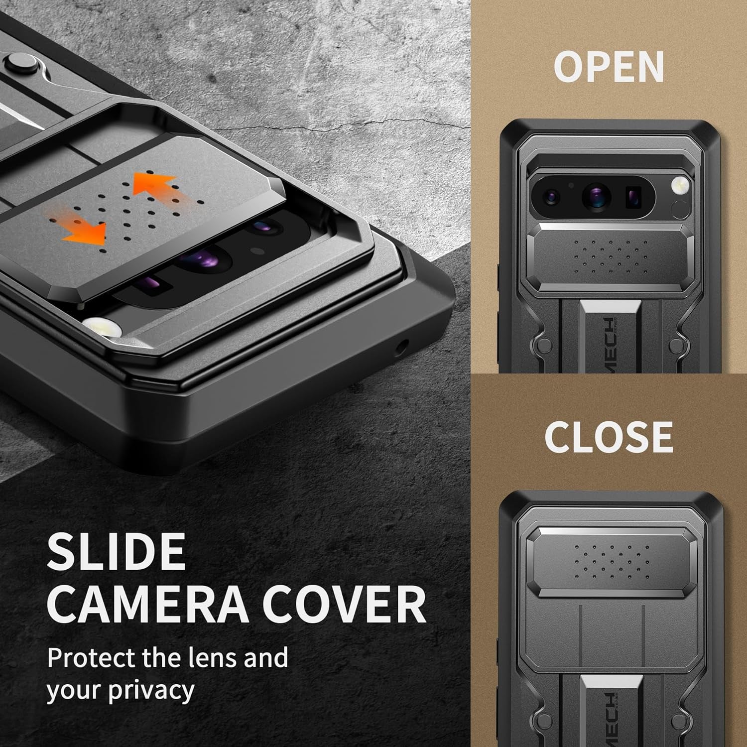 TONGATE for Pixel 8 Pro Case(2023), [Bulit-In Slide Camera Cover & Screen Protector] Military Grade Shockproof Rugged 5G Phone Case with Kickstand & Belt Clip for Google Pixel 8 Pro 6.7", Black  TONGATE   