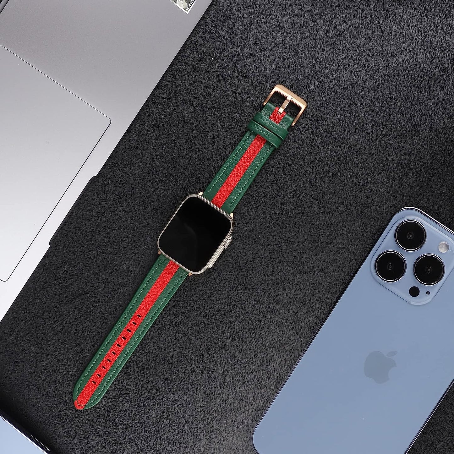 VAKS Compatible with Apple Watch Ultra Leather Band 38Mm 40Mm 41Mm 42Mm 44Mm 45Mm 49Mm for Women Men, Genuine Leather Wristband Replacement Strap for Iwatch Series Ultra/Se2/8/7/6/5/4/3/2/1/Se  VAKS   