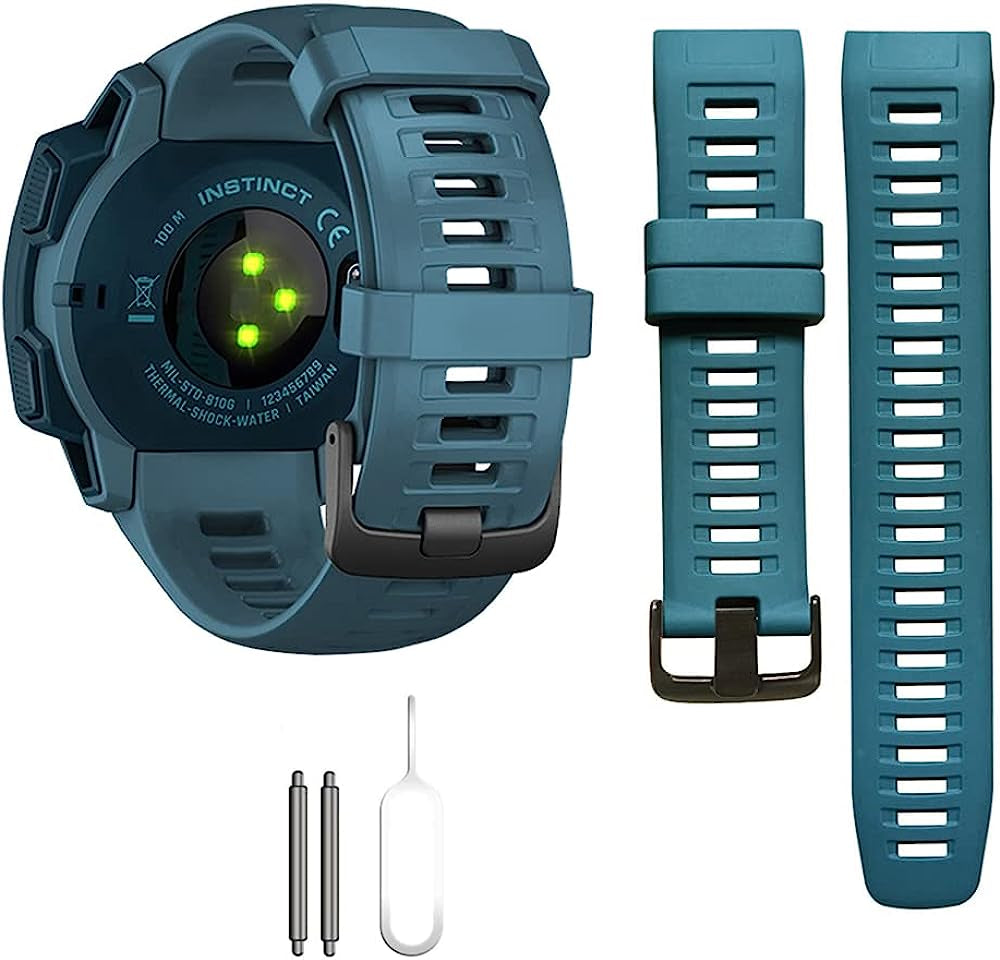 Replacement Band Compatible with Garmin Instinct, Smartwatch Accessory Wrist Soft Silicone Band Strap for Garmin Instinct 2 / Instinct Esports/Solar/Tide/Tactical  Threeeggs Lake Blue  