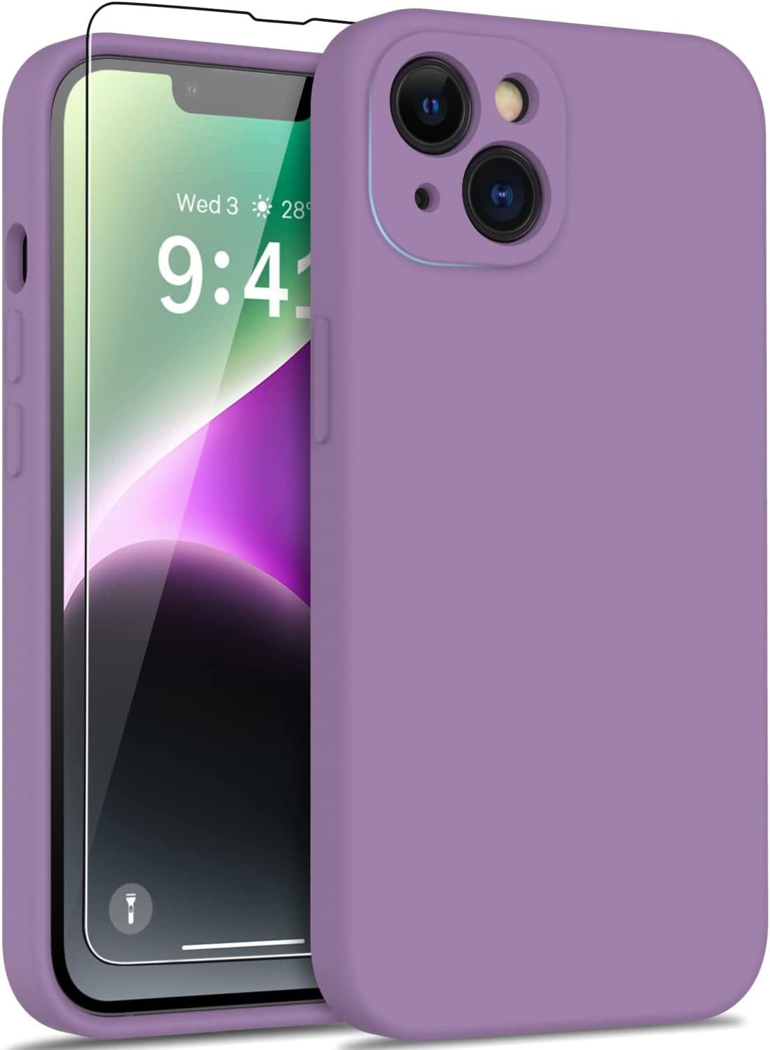 DEENAKIN Iphone 14 plus Case with Screen Protector,Enhanced Camera Cover,Passing 16Ft Drop Tested Soft Silicone Gel Rubber,Slim Fit Protective Phone Case for Iphone 14 plus 6.7" Hot Pink  DEENAKIN Elegant Purple  