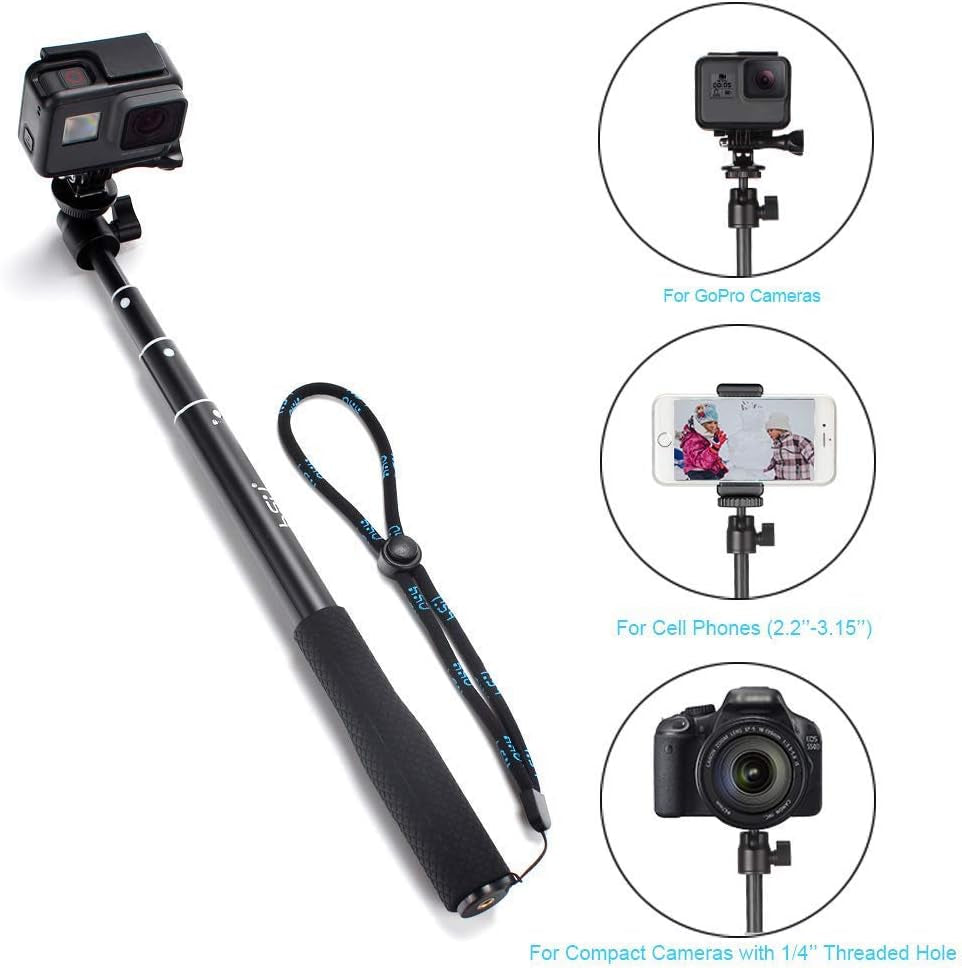 HSU Extendable Selfie Stick, Waterproof Hand Grip with Octopus Tripod Stand for Gopro Hero 11/10/9/8/7/6/5/4, Handheld Monopod Compatible with Cell Phones, AKASO Campark and Other Action Cameras  HSUTECH   