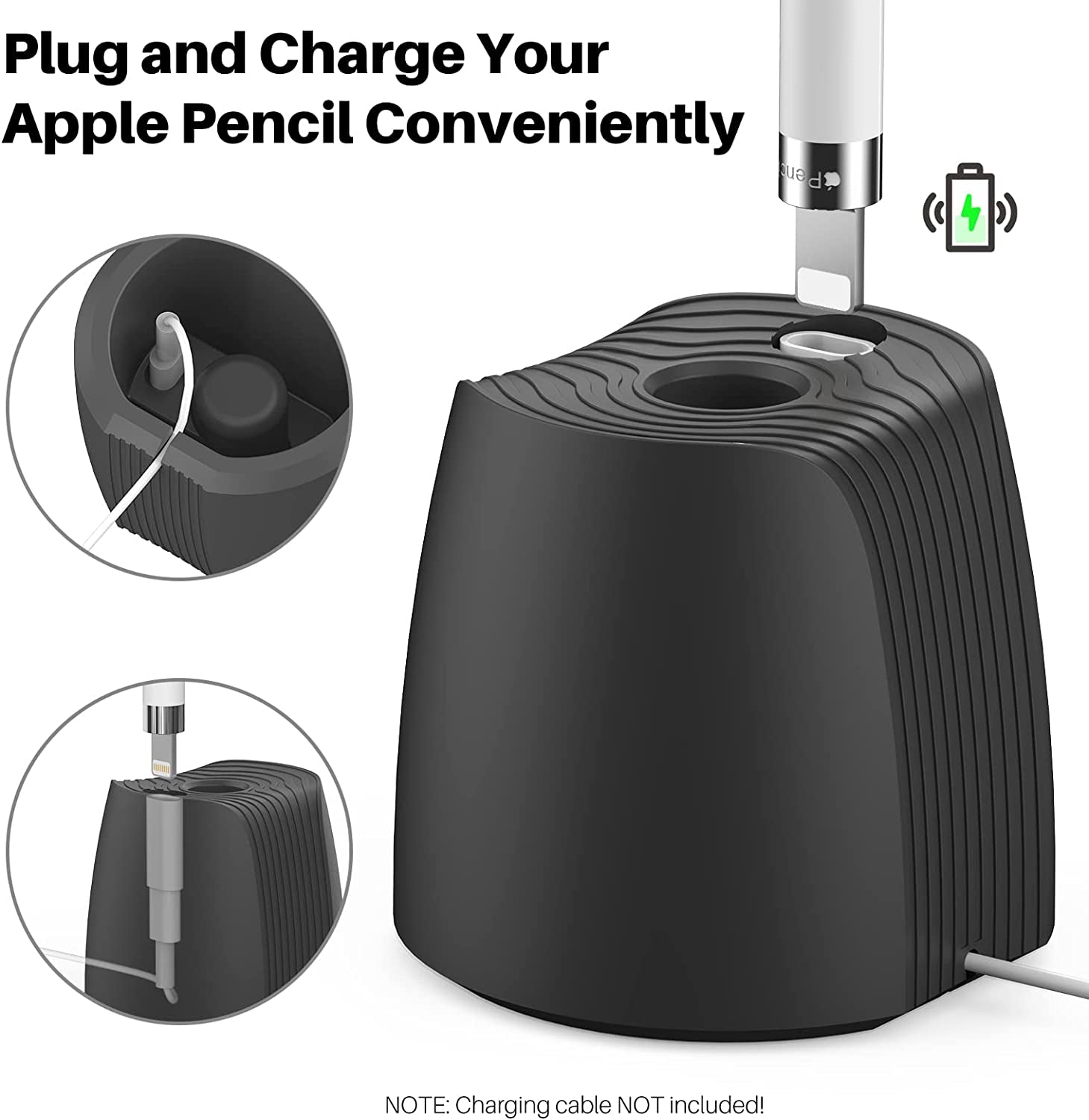 LJFLYXRI Portable Silicone Stand for Apple Pencil 1/2 Charger Holder Non-Slip Base Pen Charging Station Dock Adapter Tablet Pen Accessory,New Pen Accessories Base (Black)  LJFLYXRI   