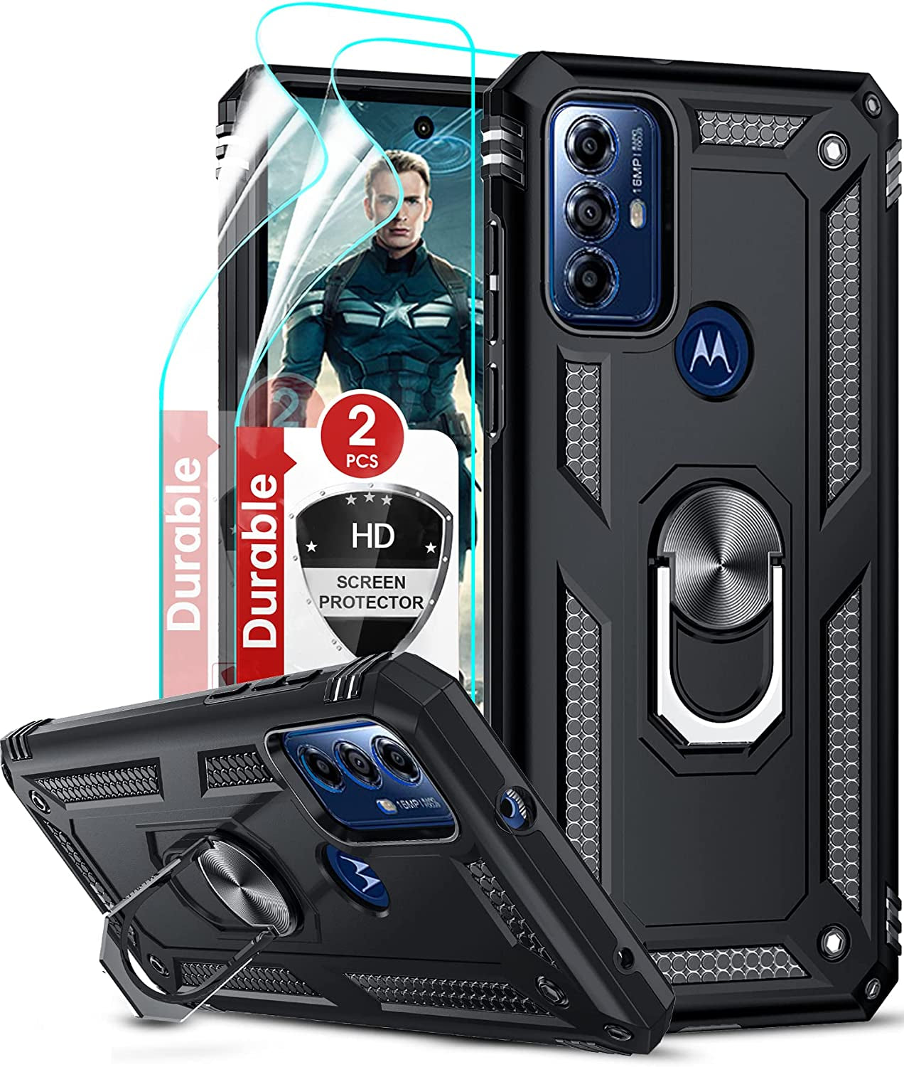 Leyi for Motorola G Play 2023 Phone Case, Moto G Play Case with Screen Protector for Girls Boys, [Military-Grade] Heavy Duty Case with Magnetic Metal Ring Kickstand for Moto G Play 2023, Purple  LeYi Black  