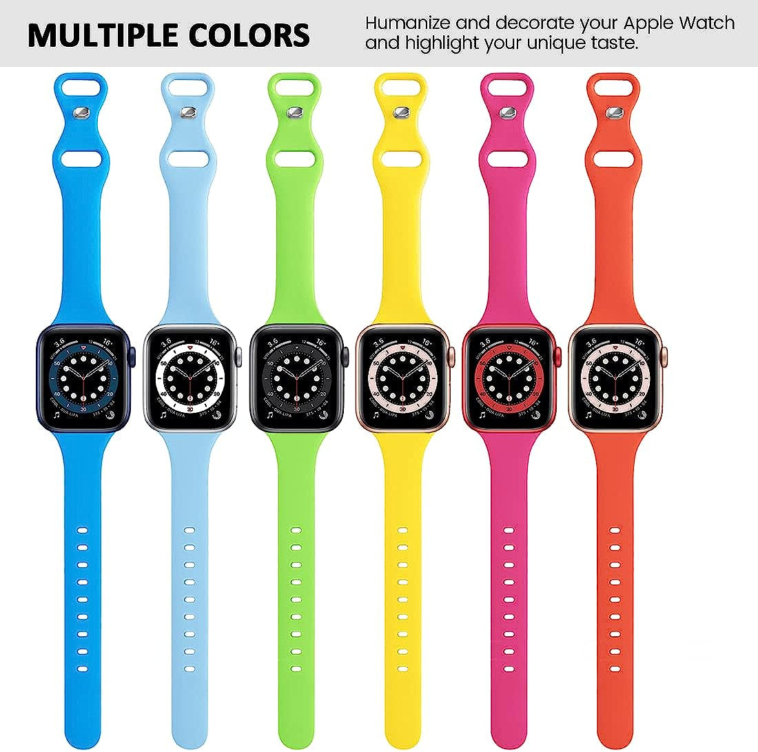 6 Pack Slim Sport Bands Compatible with Apple Watch Band 38Mm 40Mm 41Mm 42Mm 44Mm 45Mm 49Mm,Slim Soft Silicone Waterproof Strap Compatible with Iwatch Series Ultra 8 7 6 5 4 3 2 1 SE Women Men  SIV   