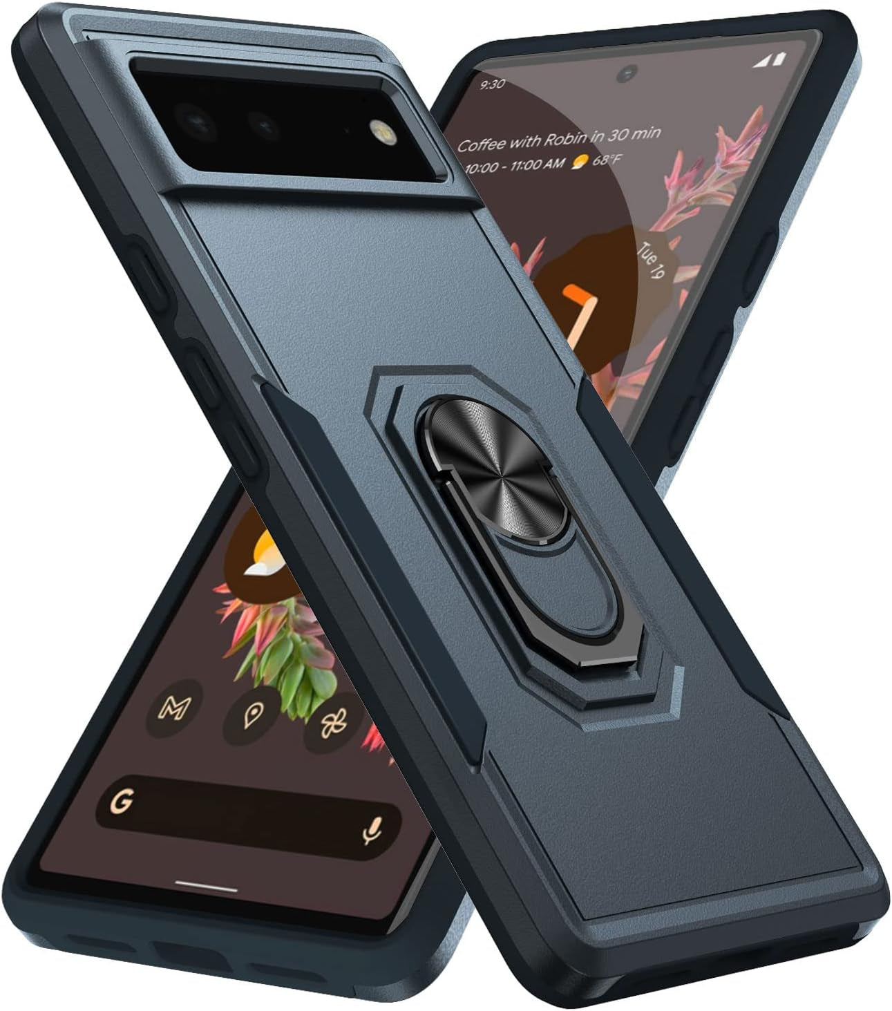 Case for Google Pixel 6,Google 6 Phone Case Heavy Duty,Drop Tested Cover with Magnetic Kickstand and 360°Finger Ring Holder Kickstand Case for Google Pixel 6(Green  Anzruosu Blue Google Pixel 6 6.4" 