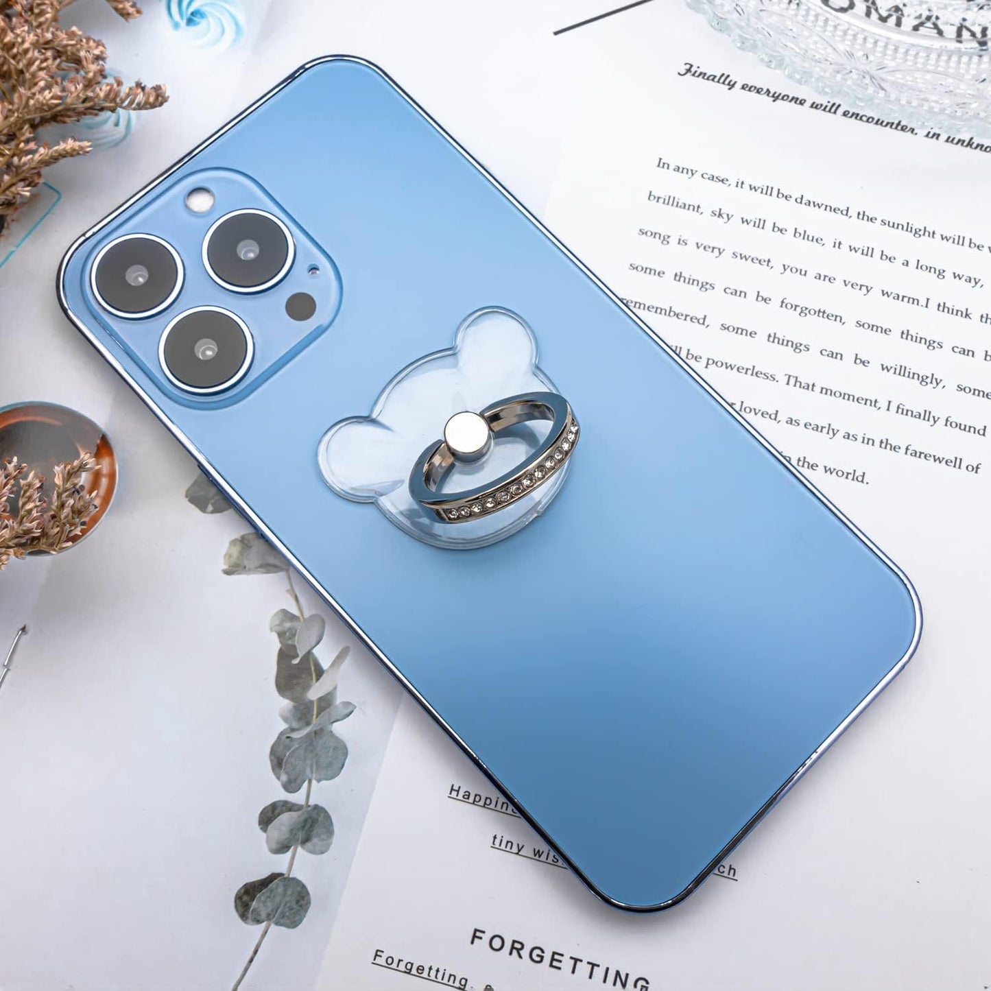 WOGROO Cell Phone Ring Holder Stand Compatible All Mobile Phones or Phone Cases, Transparent Phone Ring Holder Finger Kickstand 360°Degree Rotation Clear Phone Ring Grip, Bear  WOGROO   