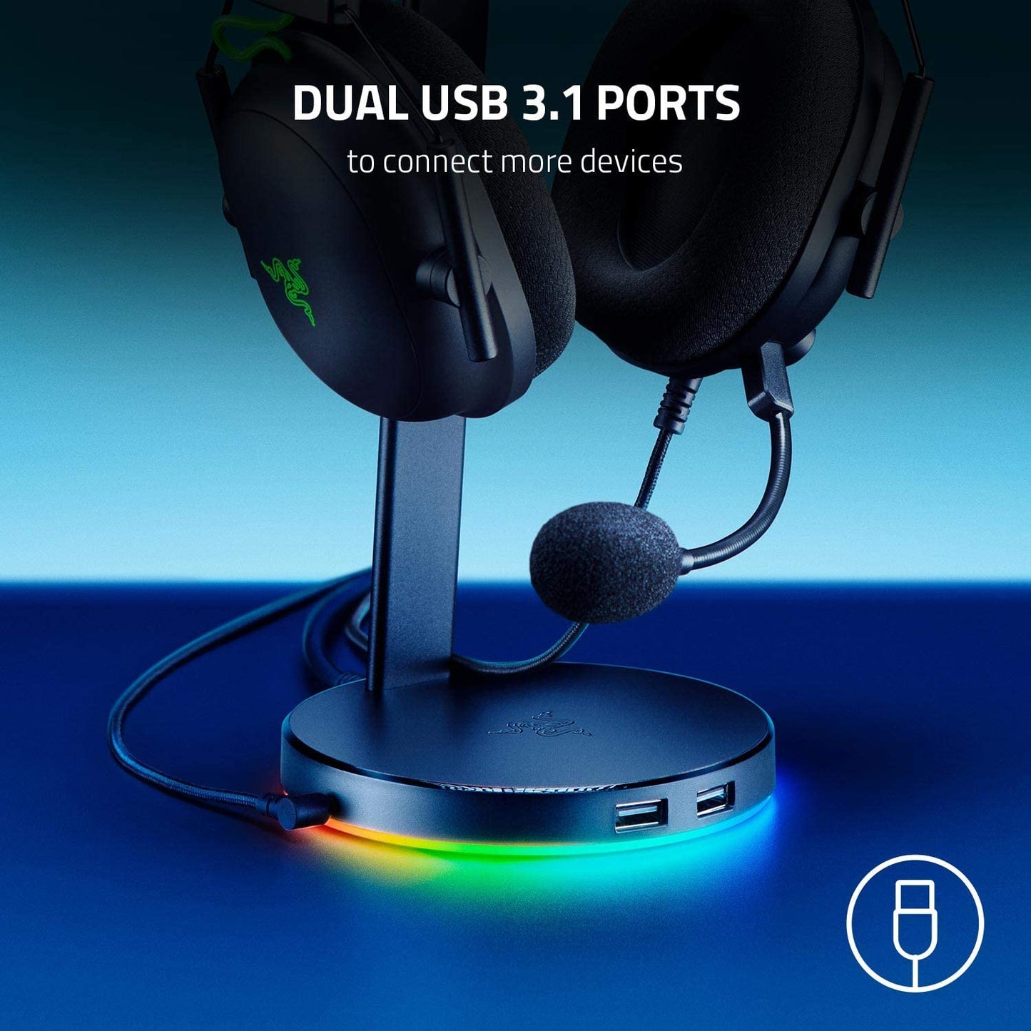 Razer Base Station V2 Headphone Stand Chroma: RGB Lighting - USB Charging – 3.5Mm Port with Built-In DAC - Classic Black  Razer   