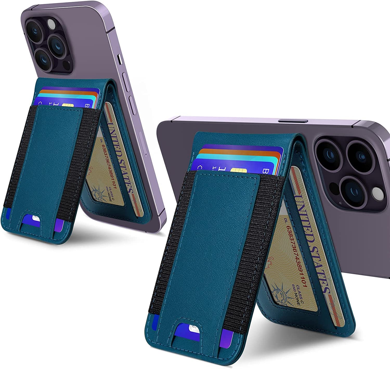 Miroddi Magsafe Wallet Stand - Magnetic Wallet with Adjustable Stand, Magsafe Card Holder for Iphone 14/14 Plus/14 Pro/14 Pro Max and 13/12 Series, Open ID Window, Fits 9 Cards, Vegan Leather, Black  Miroddi Dark Blue  