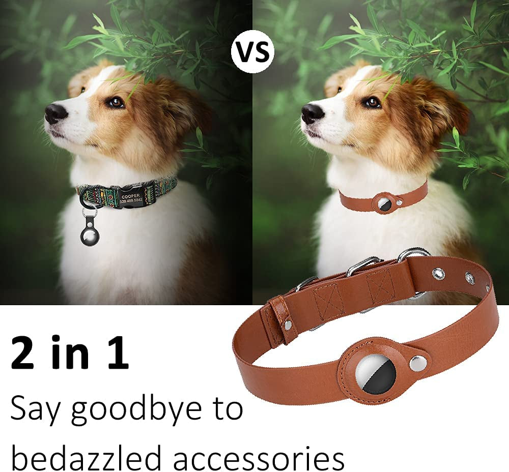 Dog Collar with Air Tag Holder, Leather Air Tag Holder Dog Collar, Adjustable Air Tag Dog Collar Holder Anti-Lost Air Tag Collar for Dogs (Black)  Jacknthe   