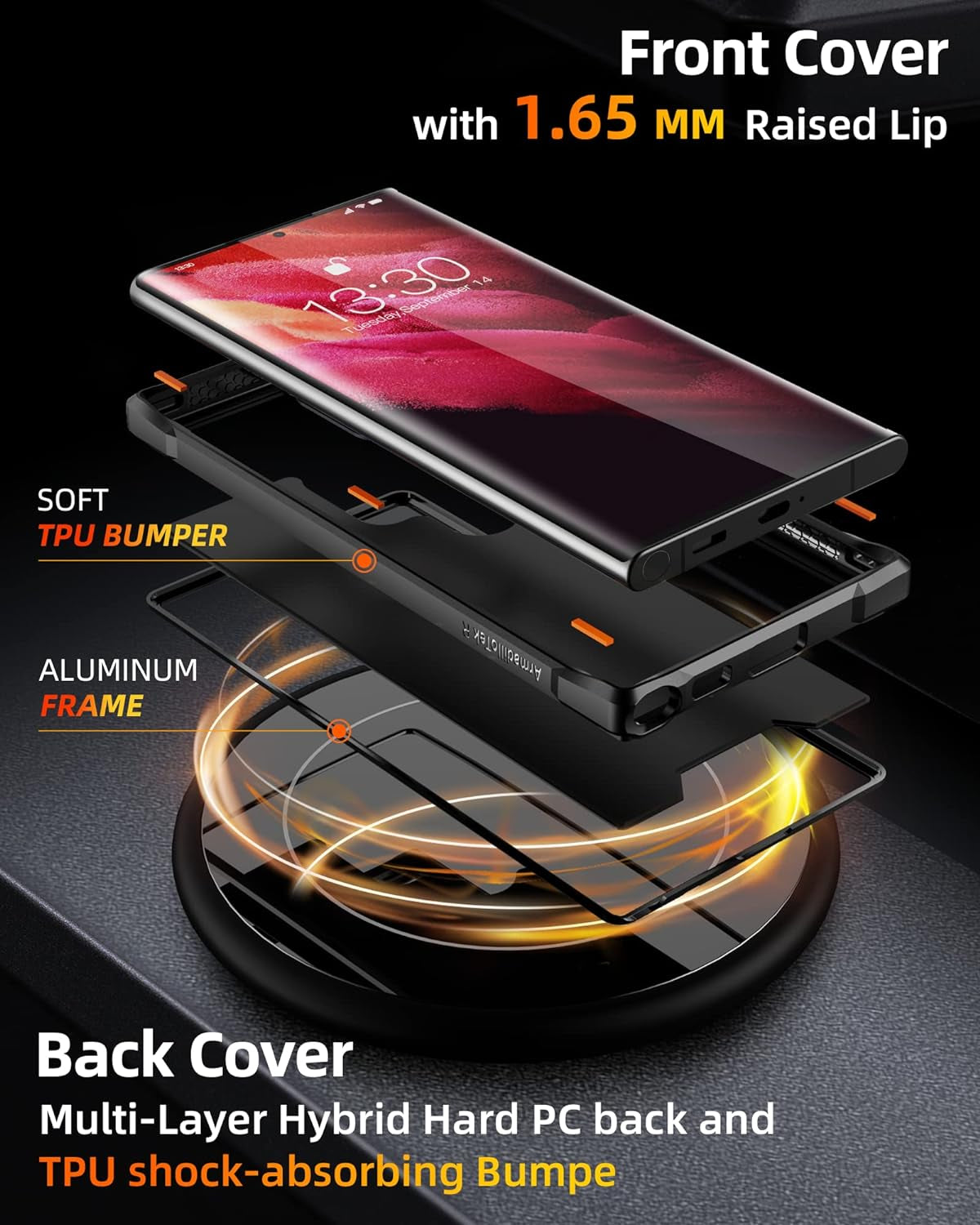 Caseborne R Series Compatible with Samsung Galaxy S22 Ultra 5G Case - Shockproof Protective, Military 12Ft Drop Tested, Durable Aluminum Frame - Aramid Fiber - Black  CaseBorne   