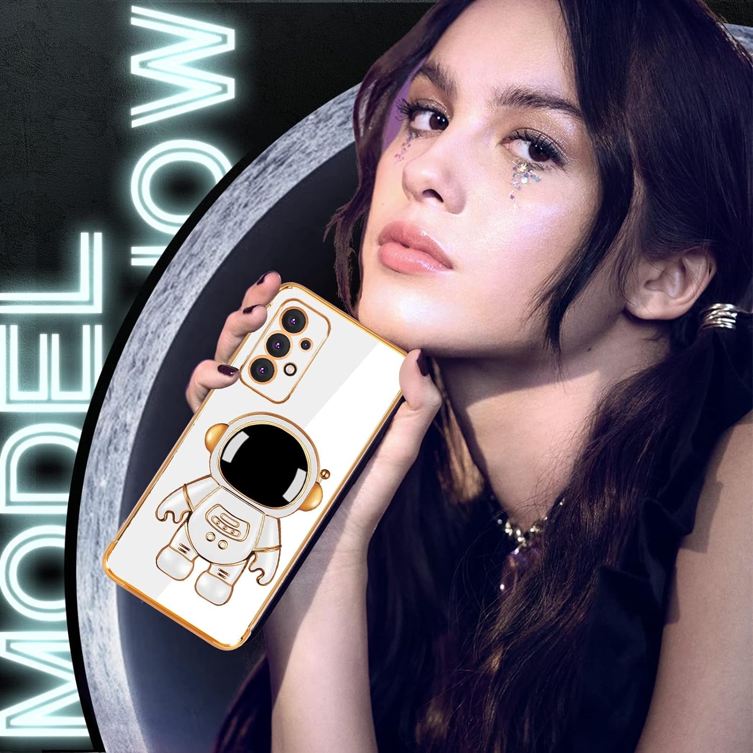 Buleens for Samsung A53 5G Case with Astronaut Stand, Women Girls Galaxy A53 5G Cases, Girly Cute 6D Outer Space Heart Pattern Phone Cover for Samsung Galaxy A53 5G Case 6.5 Inch White  Buleens   