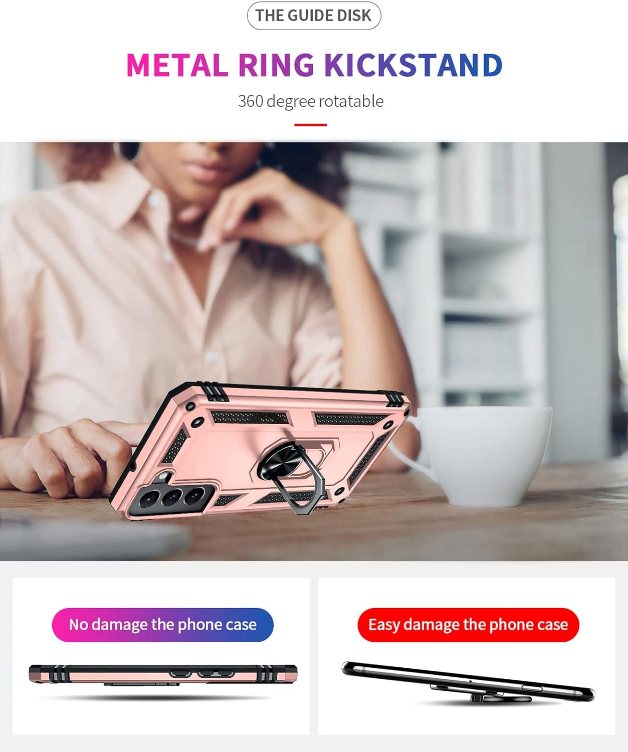 Galaxy S22 plus Case,Samsung S22 plus Case,With Screen Protector,[Military Grade] 16Ft. Drop Tested Cover with Magnetic Kickstand Car Mount Protective Case for Samsung Galaxy S22 Plus, Rose Gold  SKTGSLAMY   