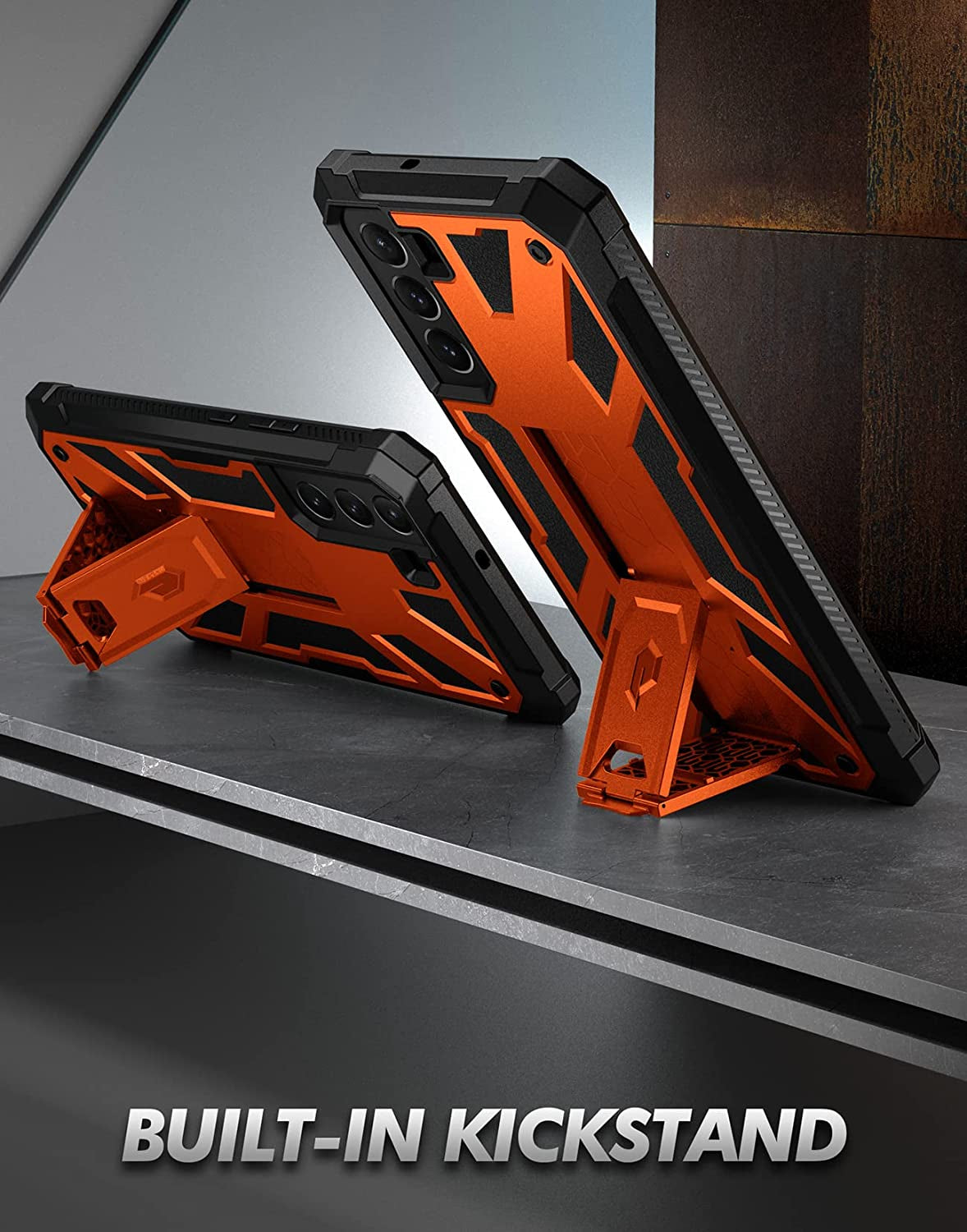 Poetic Spartan Case for Samsung Galaxy S22+ plus 5G 6.6 Inch, Built-In Screen Protector Work with Fingerprint ID, Full Body Rugged Shockproof Protective Cover Case with Kickstand, Metallic Orange  Poetic   