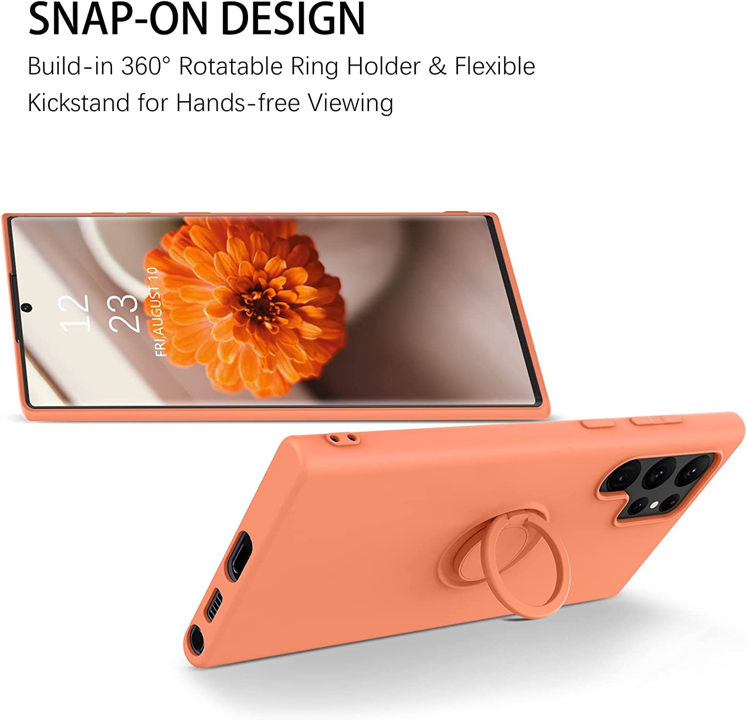 DUEDUE for Samsung Galaxy S22 Ultra 5G Case, Liquid Silicone Slim Soft Gel Rubber Cover with Ring Kickstand Car Mount Function Shockproof Protective Phone Case for Samsung S22 Ultra 6.8", Orange  DUEDUE   