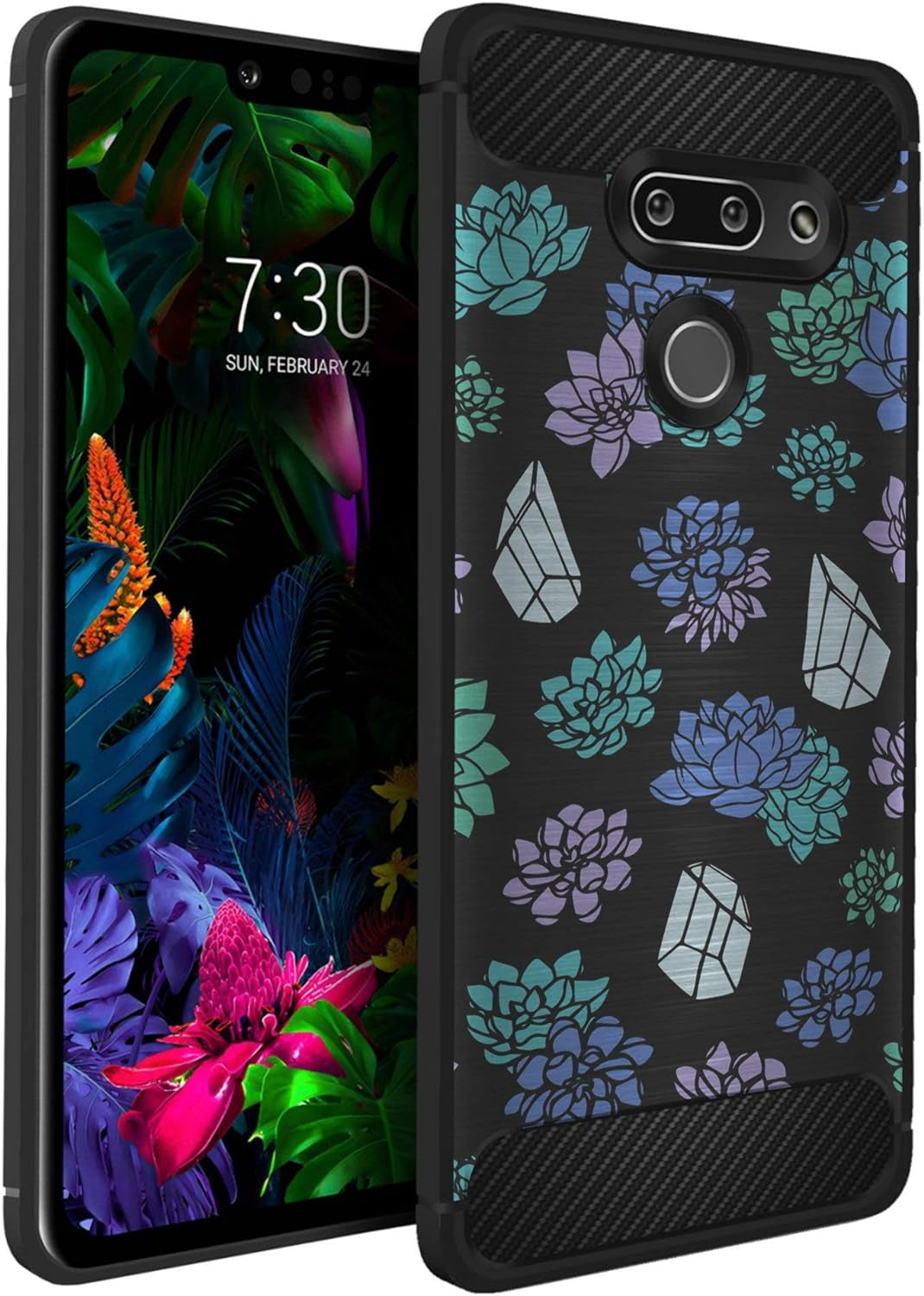 Casesondeck Case Compatible with [LG G8 Thinq/Lg G8] Tribal Floral Matte TPU Flexible Carbon Fiber Textured (Buffalo Western)  CasesonDeck Cactus Gems  