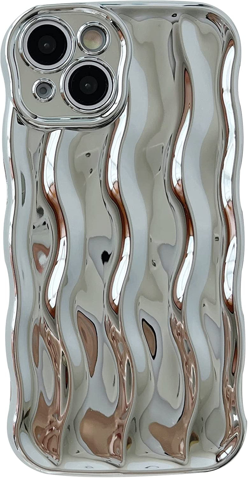 Caseative Water Ripple Pattern Curly Wave Frame Soft Compatible with Iphone Case (Green,Iphone 14 Pro)  Caseative Silver Iphone 14 