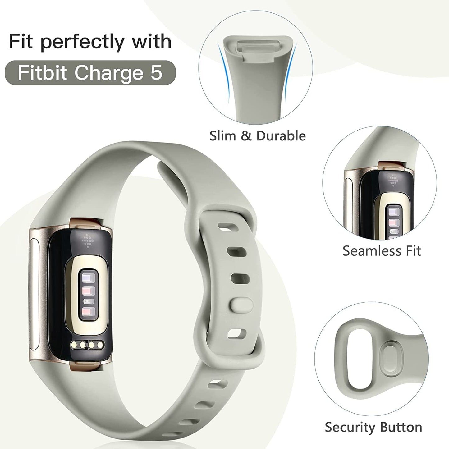 3 Pack Bands for Fitbit Charge 5，Soft Silicone Adjustable Sport Band Replacement Wristbands for Fitbit Charge 5 Fitness Tracker  SENGKOB   