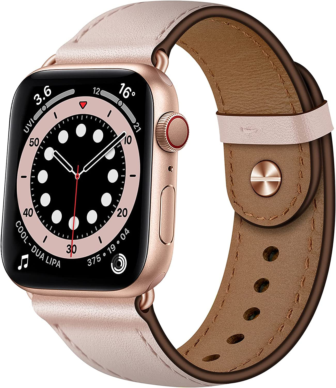 OUHENG Compatible with Apple Watch Band 49Mm 45Mm 44Mm 42Mm 41Mm 40Mm 38Mm, Genuine Leather Bands Strap for Iwatch Ultra SE2 SE Series 8 7 6 5 4 3 2 1 (Retro Brown/Black)  OUHENG Pink Sand/Rose Gold 41mm/40mm/38mm 