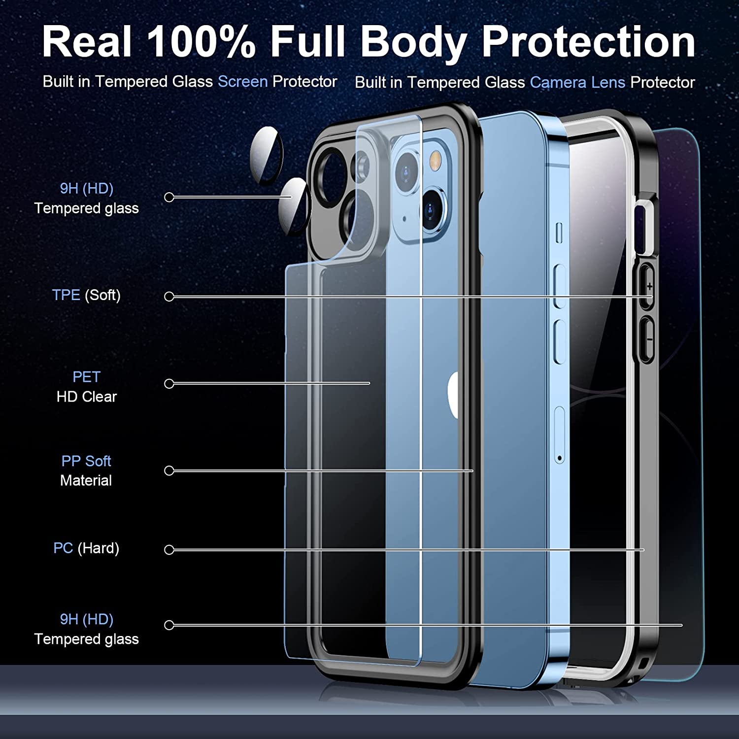 Temdan [Real 360 for Iphone 14 Case Waterproof, Built-In 9H Tempered Glass Camera Lens & Screen Protection [14FT Military Dropproof][Full-Body Shockproof][Dustproof][Ip68 Underwater] Phone Case  Temdan   