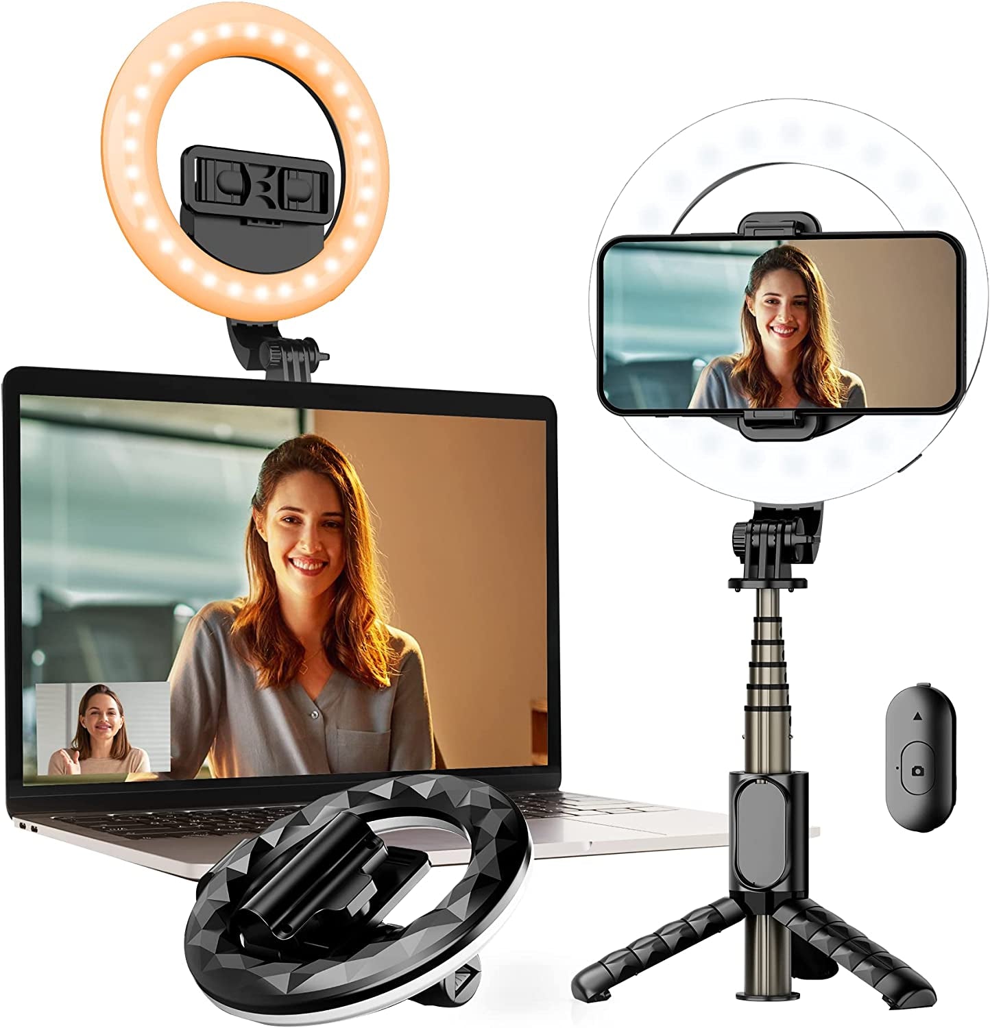 8" Selfie Ring Light with 66" Extendable Tripod Stand & Phone Holder, Portable Unplugged Dimmable LED Ringlight for Live Stream/Makeup/Tiktok/Youtube Video, Compatible with Iphone & Android  LDP 6 inches  