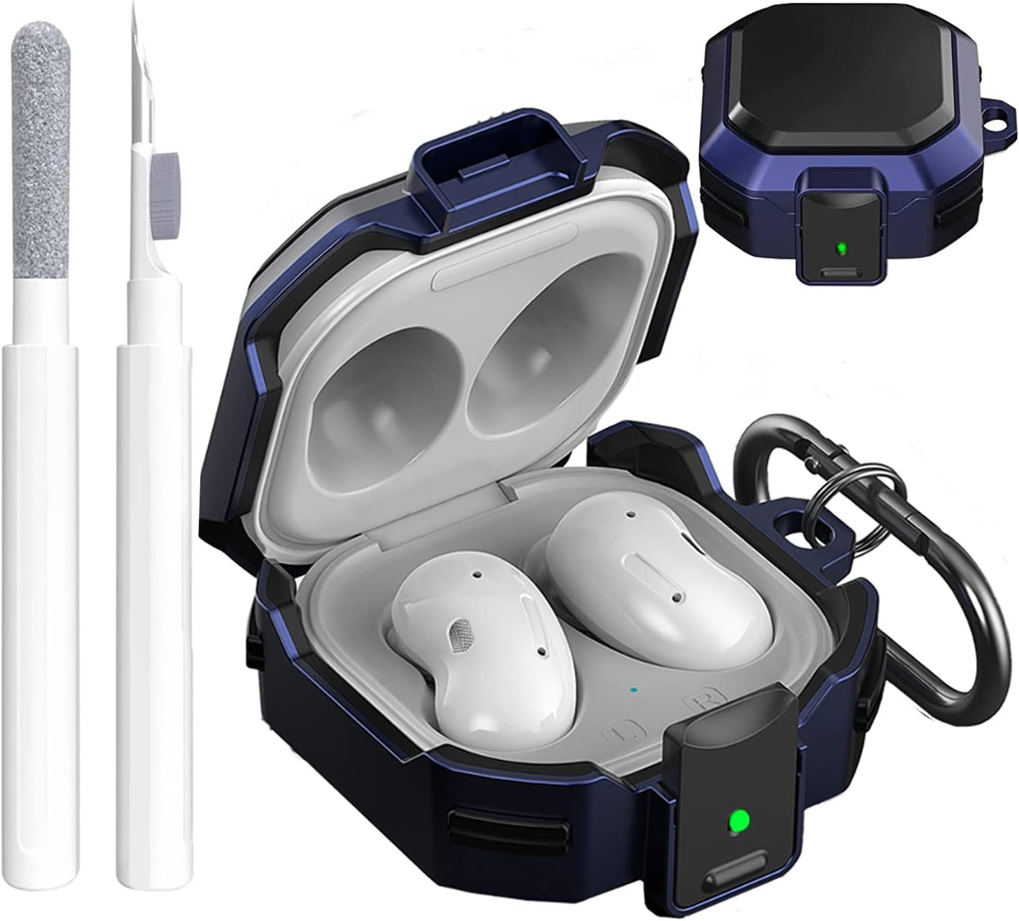 OTOPO Lock Case for Samsung Galaxy Buds 2 Pro/Galaxy Buds 2/Galaxy Buds Pro/Galaxy Buds Live Case with Cleaning Kit Men Women Protective Case Cover for Samsung Earbuds Case - Black  OTOPO Black/Blue  