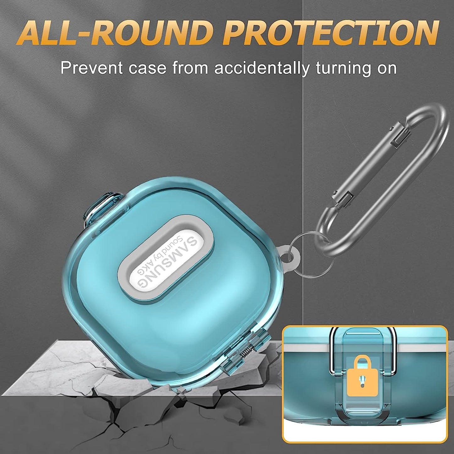 [Upgrade Lock]Case for Samsung Galaxy Buds2 Pro Case(2022)/Galaxy Buds 2 Case(2021)/Galaxy Buds Live Case(2020)/ Galaxy Buds Pro Case(2021),Hard Shell Protective Cover with Lanyard/Keychain-Clear Blue  AIBEAMER   