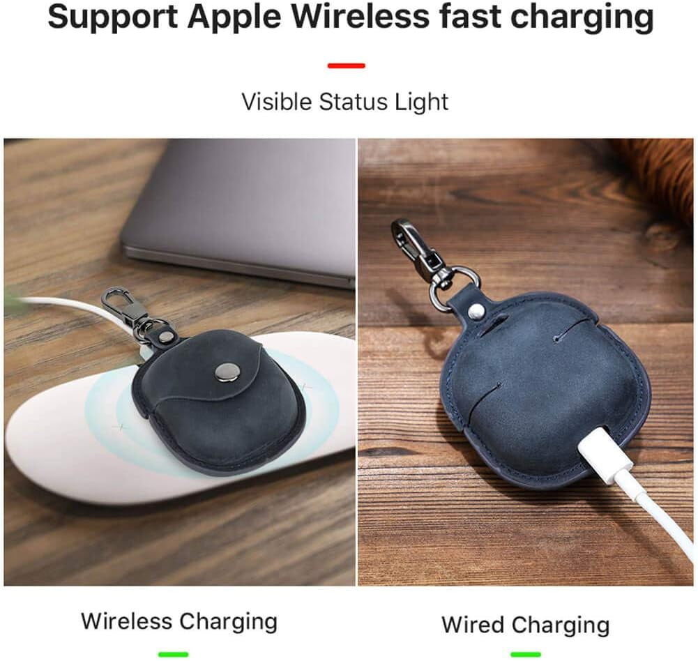 Genuine Leather Case for Galaxy Buds Live,Hiram Crazy Horse Leather Portable Travel Case for Galaxy Buds Live,Headphone Cases for Galaxy Buds Live Charging Case(Blue)  Hiram   