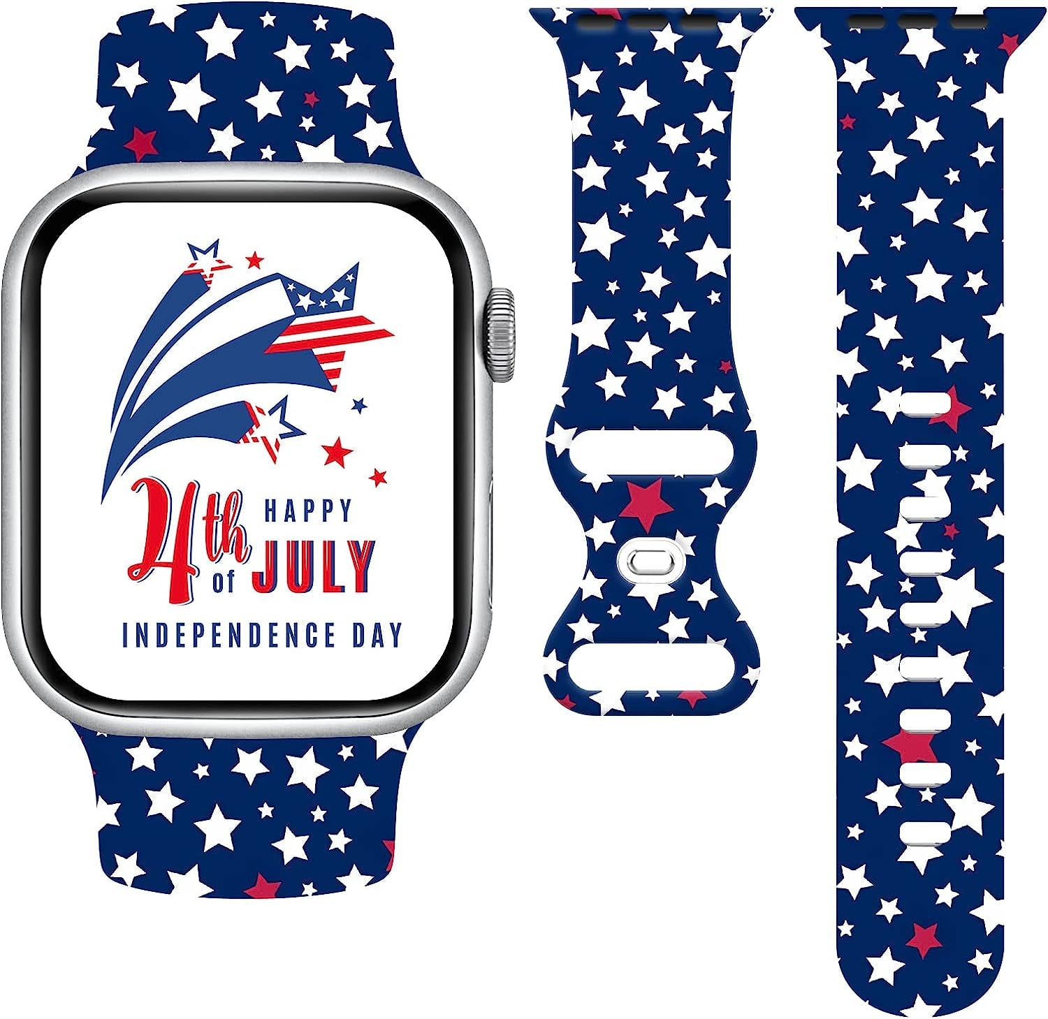 Summer Tropical Floral Watch Band Compatible with Apple Watch 38Mm 40Mm 41Mm 42Mm 44Mm 45Mm, Palm Tree Pattern Silicone Replacement Bands Wristbands Strap Compatible with All Iwatch Series  WANSENCE Patriotic-4 42mm/44mm/45mm 