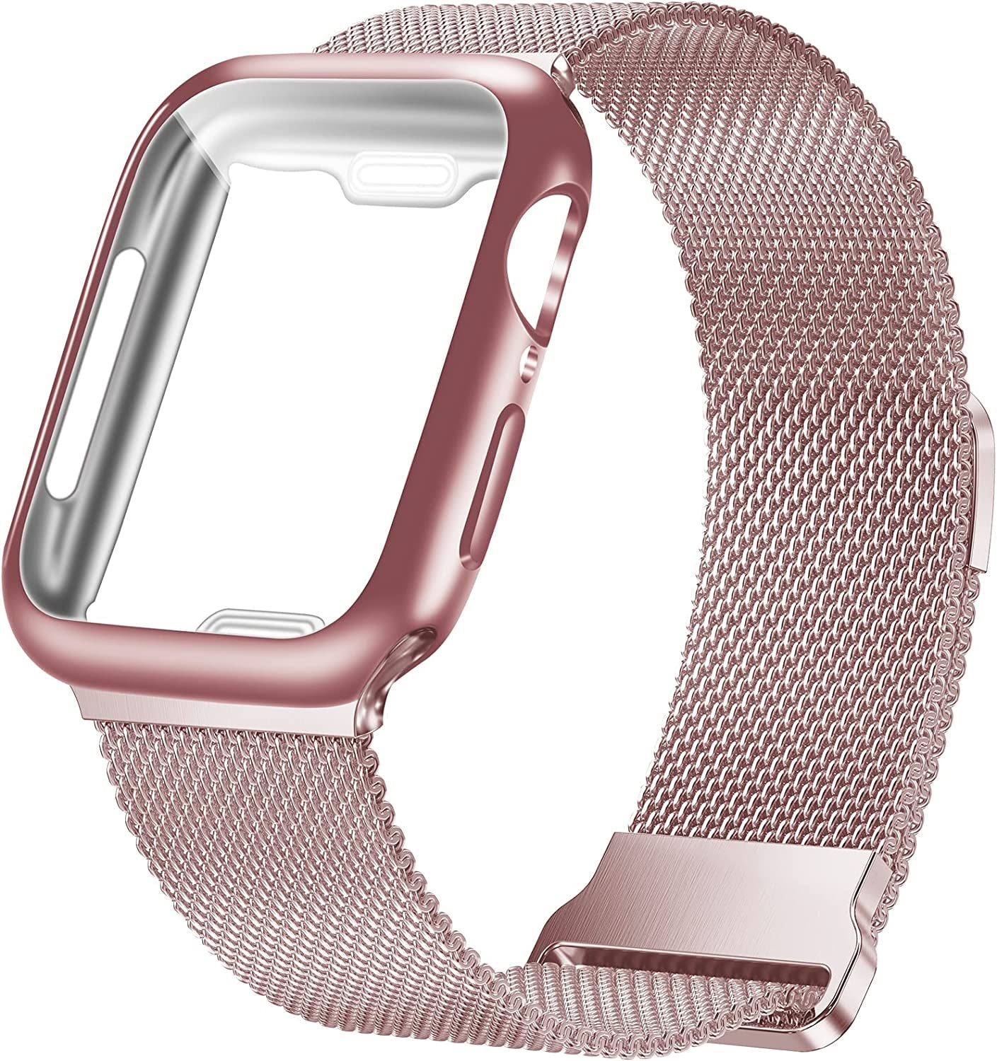 Geoumy Metal Magnetic Bands Compatible for Apple Watch Band 45Mm with Case, Stainless Steel Milanese Mesh Loop Replacement Strap Compatible with Iwatch Series 8/7/6/5/4/3/2/1 SE Women Men,Starlight  Geoumy Rose Pink 41 mm 